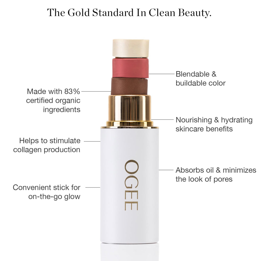 Ogee Sculpted Face Stick (MOONSTONE - ULTRAVIOLET SHEEN) Certified Organic Highlighter Makeup - Multi-Use Glow Highlighter Stick