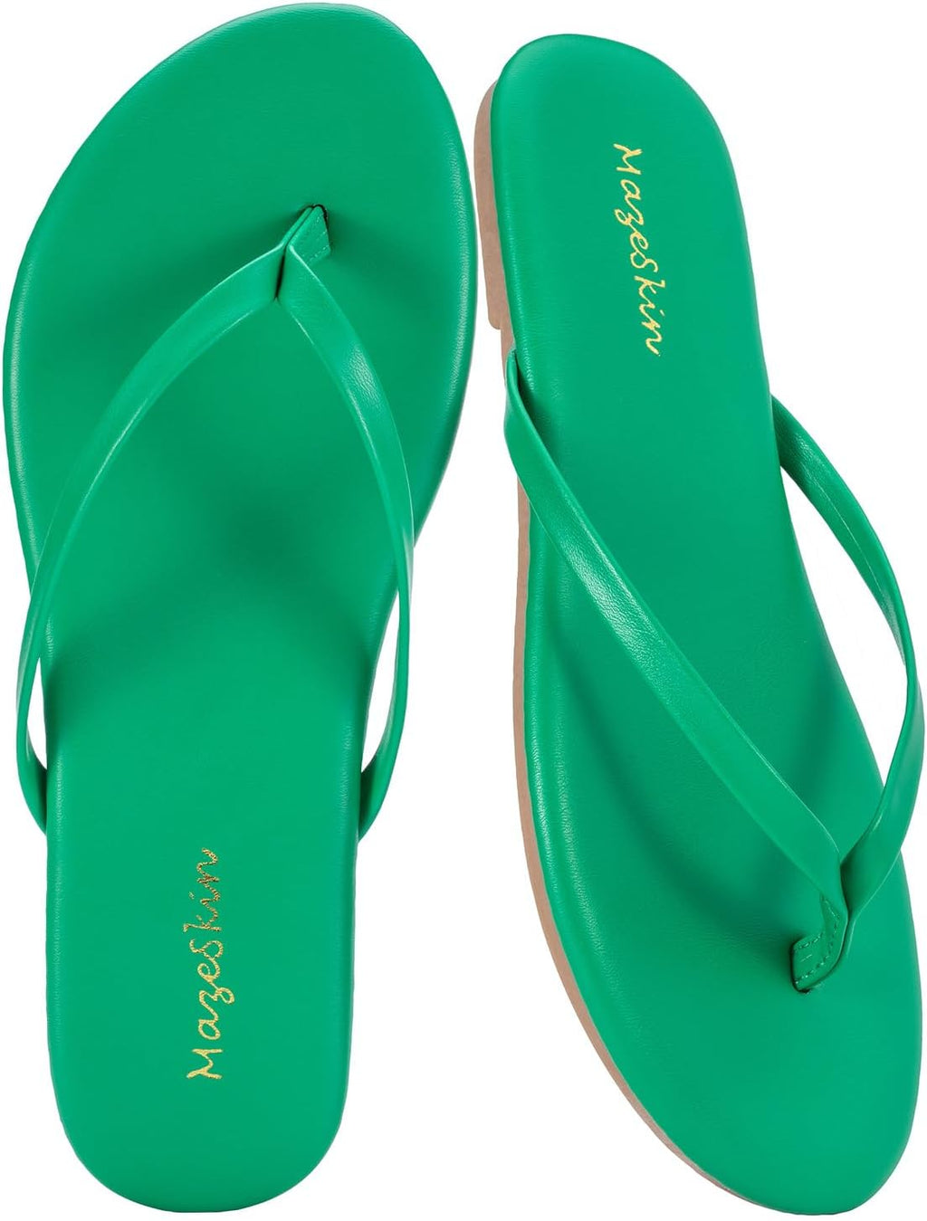 mazeskin Women's Memory Foam Comfortable Flat Thong Sandals Dressy Summer Beach Leather Slide Flip Flops