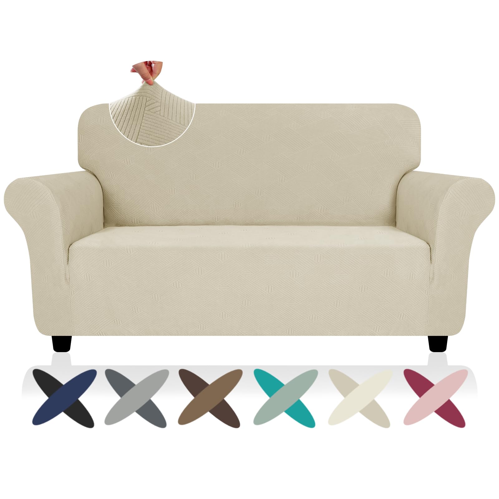 ZNSAYOTX Super Stretch Chair Slipcover (30"-47"), New Striped Sofa Chair Covers for Living Room, Dogs Pet Friendly Anti-Slip Chair Protector Spandex Armchair Slipcovers (Beige, Chair)
