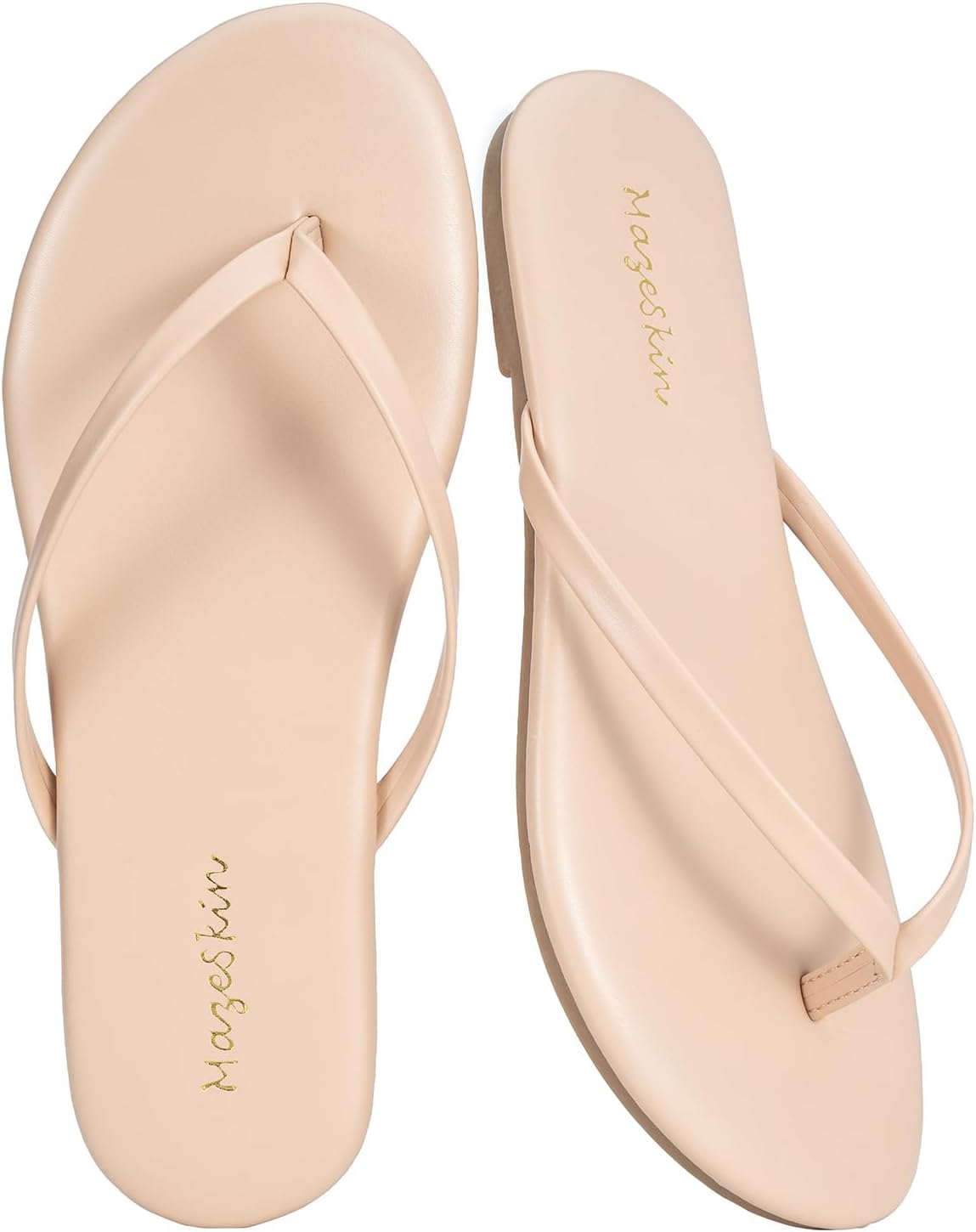 mazeskin Women's Memory Foam Comfortable Flat Thong Sandals Dressy Summer Beach Leather Slide Flip Flops