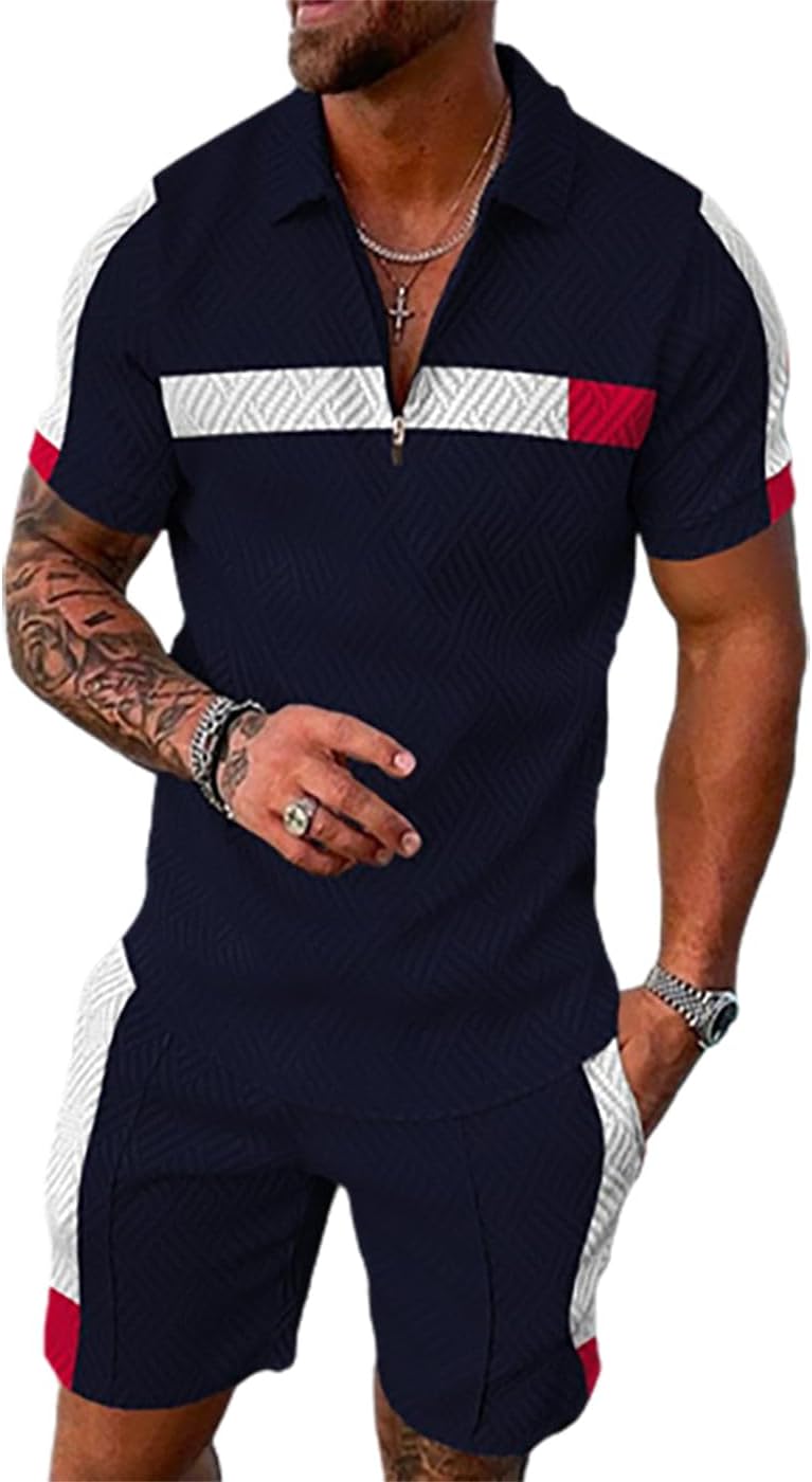 Mens Short Sets 2 Piece Outfits Polo Shirt Fashion Summer Tracksuits Casual Set Short Sleeve and Shorts Set for Men