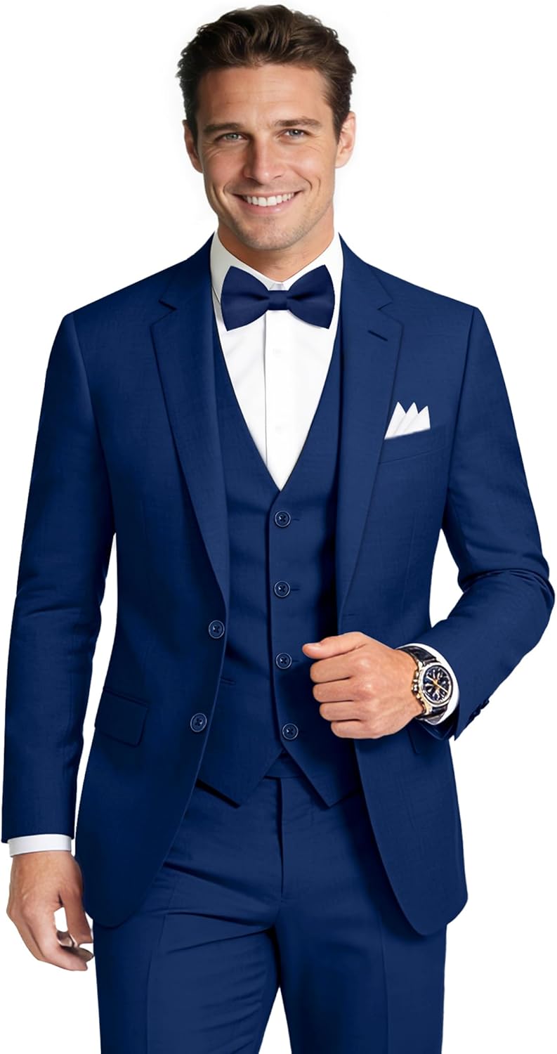Men's Stretch Slim Fit 6-Piece Suit Set with Blazer, Vest, Pants, Bow Tie, Necktie and Pocket Square