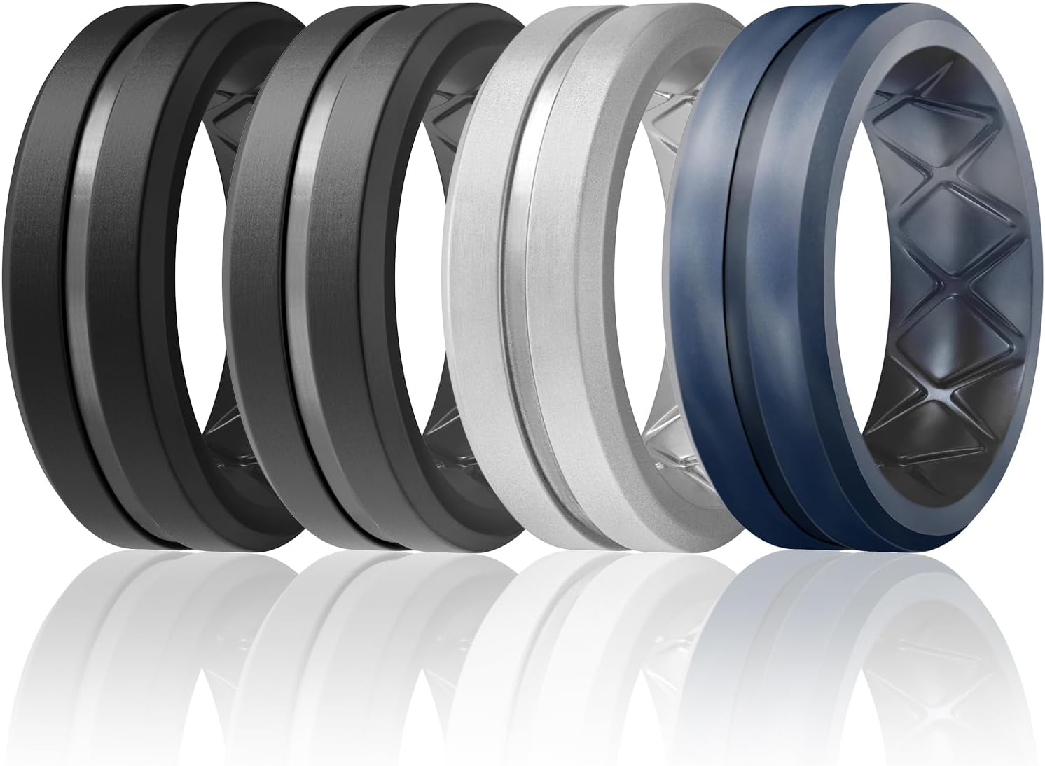 Egnaro Men's Silicone Ring 1/4/6 Multipack, Workout Travel Rubber Wedding Bands For Him, 8mm Width 2mm Thickness