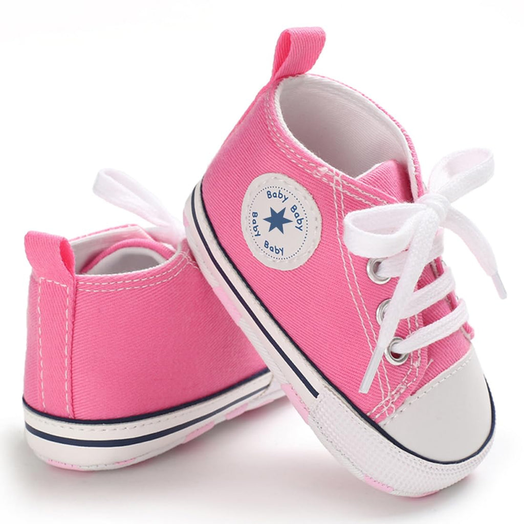 Unisex Baby Girls Boys Canvas High-top Shoes, Newborn Infant Anti-Slip Soft Sole Frist Walking Breathable Sneakers