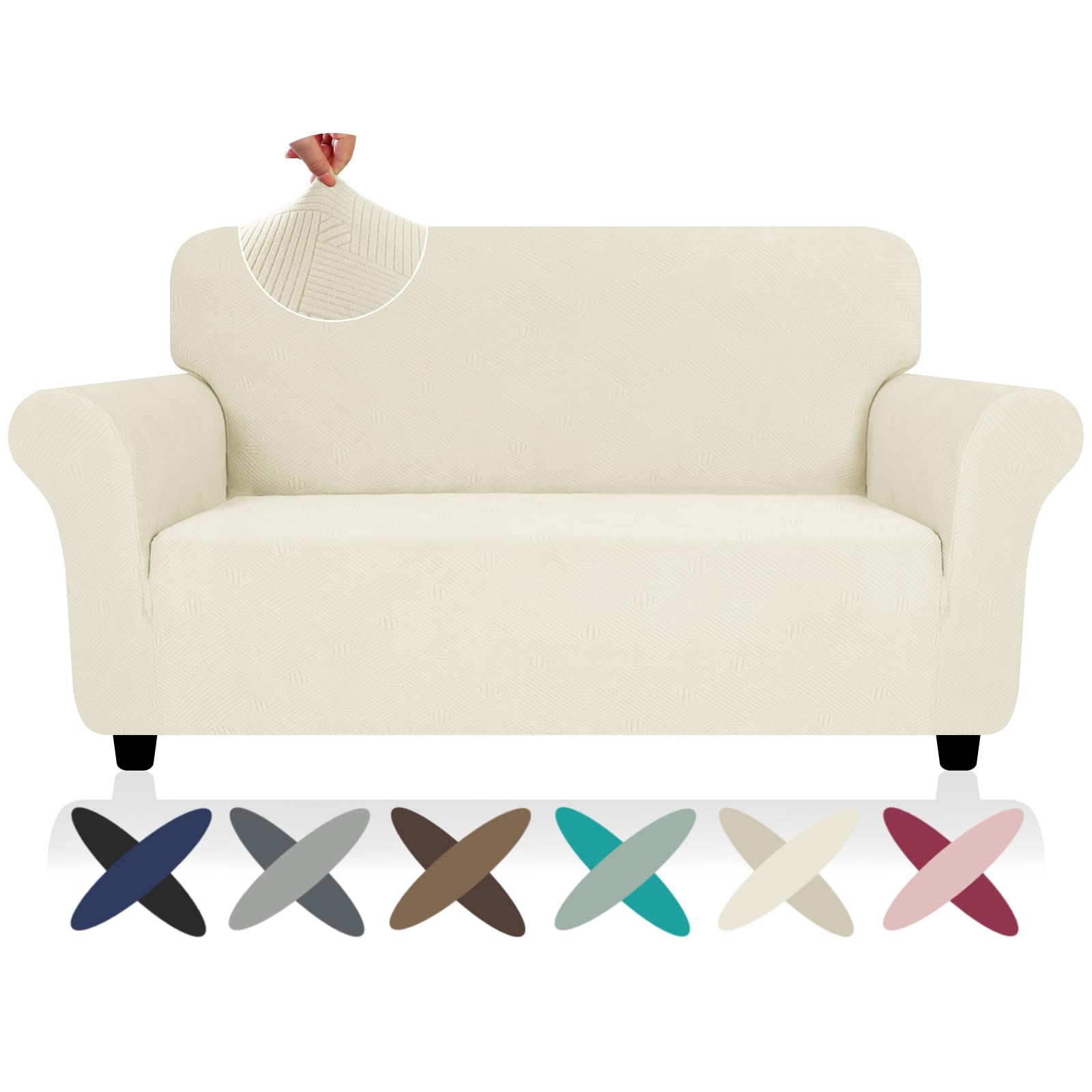 ZNSAYOTX Super Stretch Chair Slipcover (30"-47"), New Striped Sofa Chair Covers for Living Room, Dogs Pet Friendly Anti-Slip Chair Protector Spandex Armchair Slipcovers (Beige, Chair)