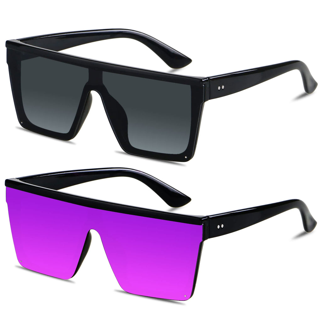 LYZOIT Square Oversized Sunglasses for Women Men Big Flat Top Fashion Shield Large UV Protection Rimless Shades