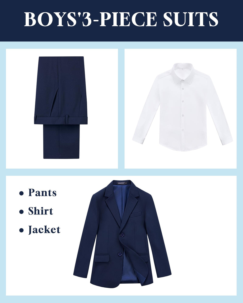 WULFUL Boys' Slim Fit Suit 3 Pieces:Jacket, Pants, Shirt,Summer Suit Set for Teens Boys Wedding Beach