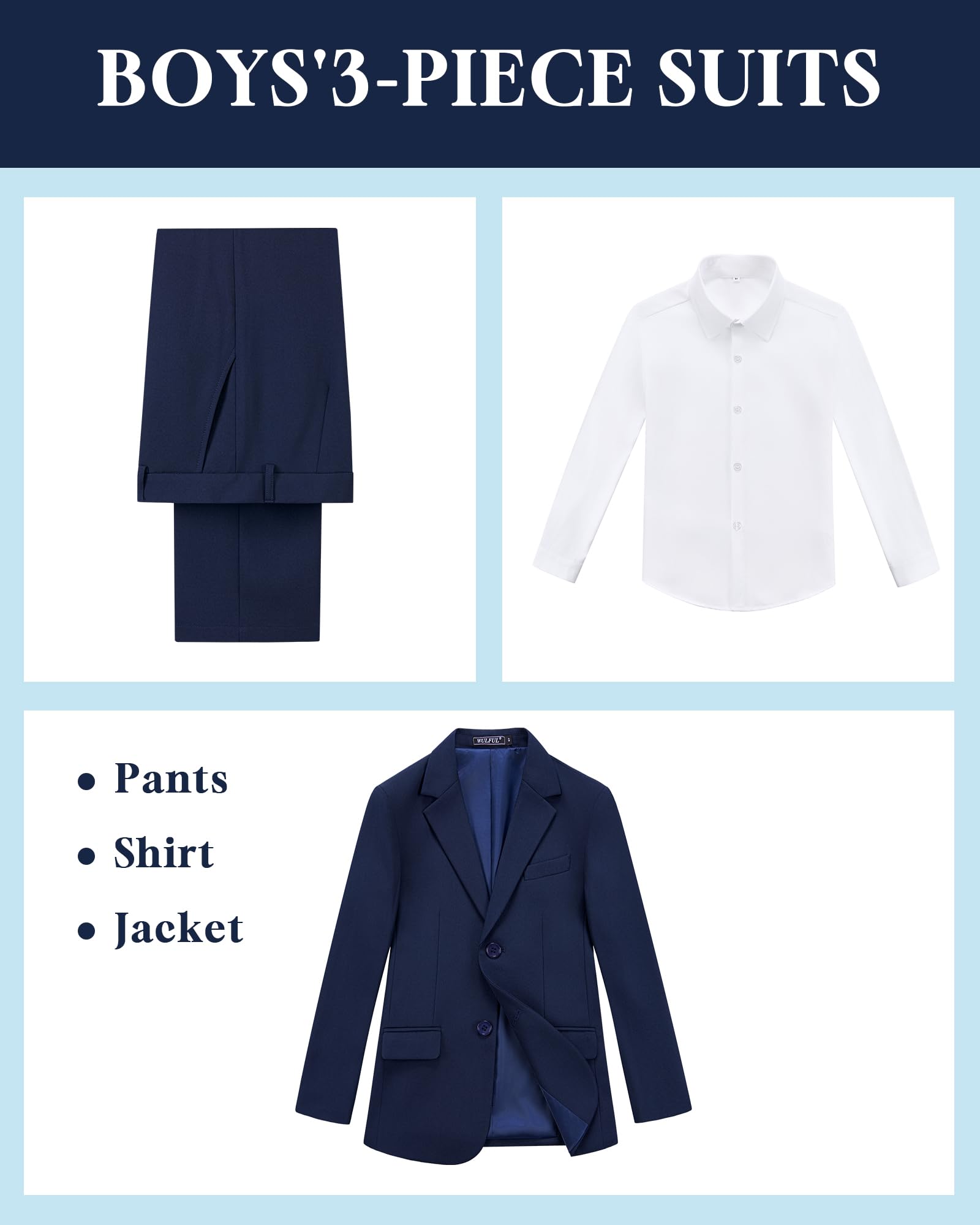 WULFUL Boys' Slim Fit Suit 3 Pieces:Jacket, Pants, Shirt,Summer Suit Set for Teens Boys Wedding Beach