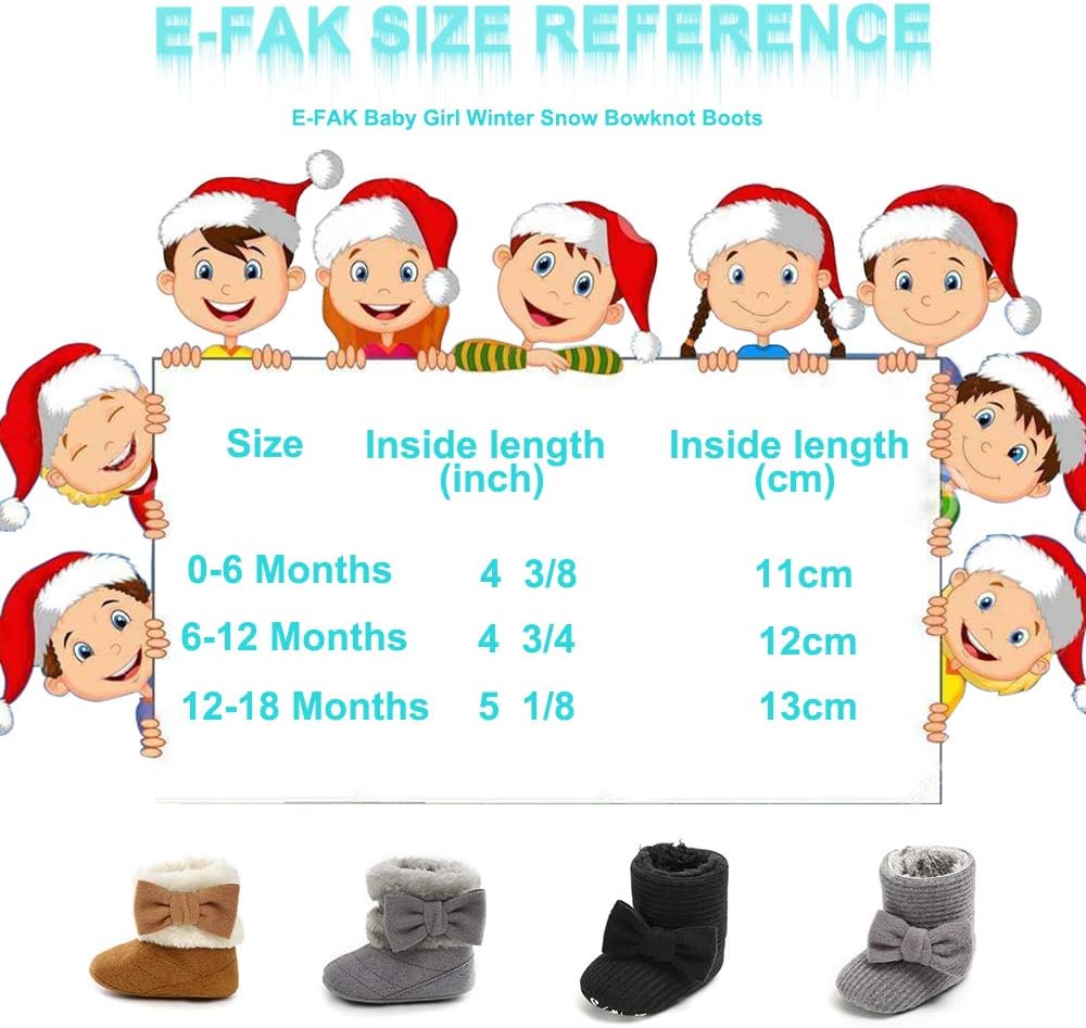 E-FAK Baby Boy Girl Boots Newborn Shoes Winter Snow Bowknot Anti-Slip Soft Sole Warm Infant Toddler Prewalker Booties