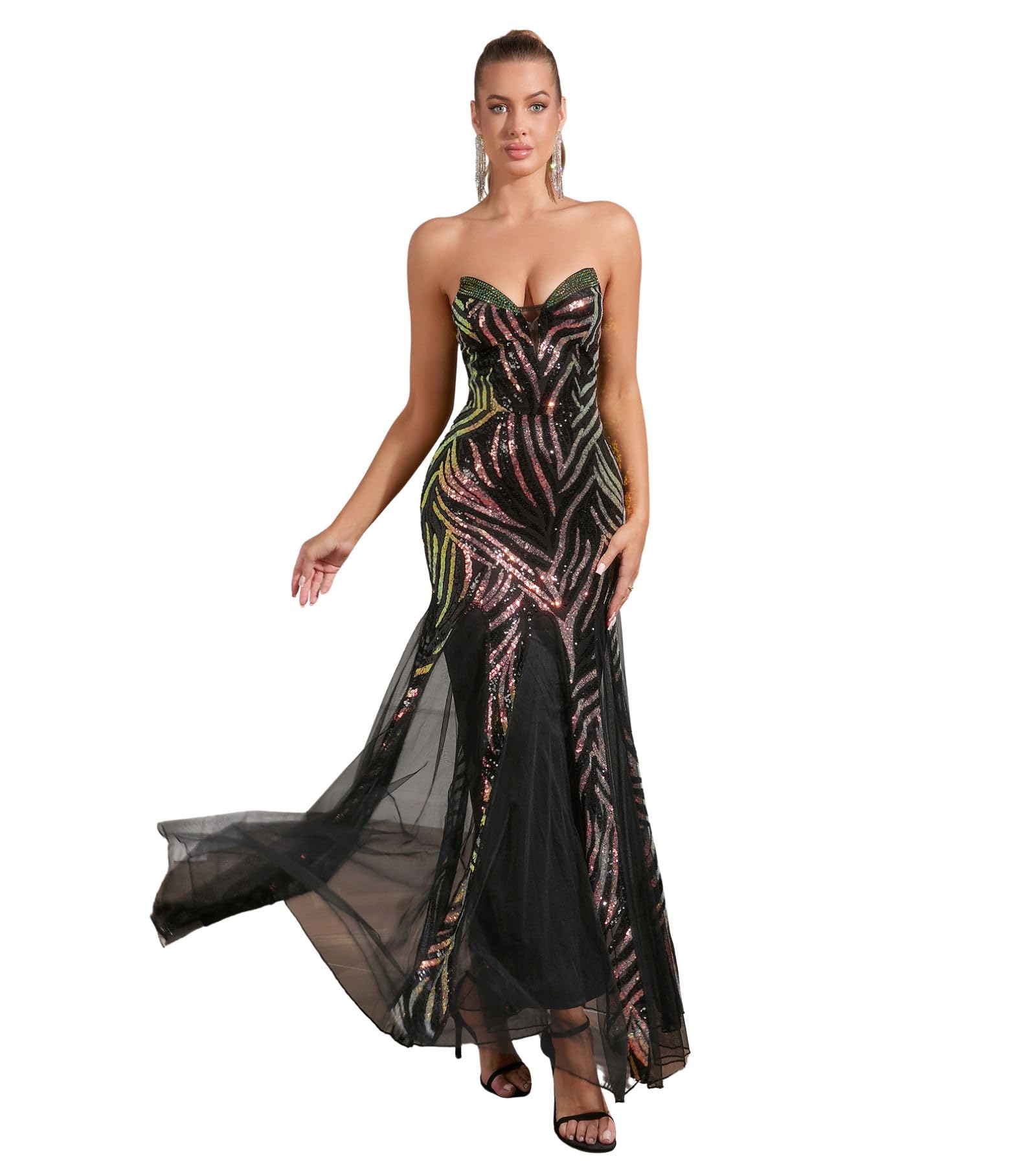 PORRCEY Women's Sexy Elegant Sparkly Sequins Evening Dress Party Club Night Outfits