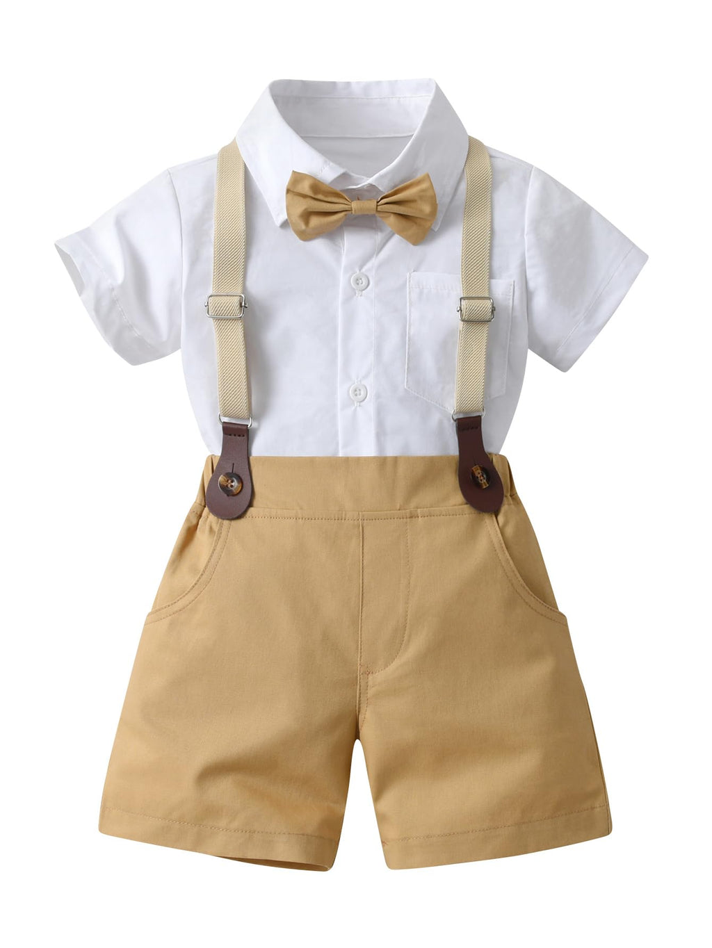 Boarnseorl Baby Boys Gentleman Outfits Suits, Infant Shirt+Shorts+Bow Tie+Suspenders