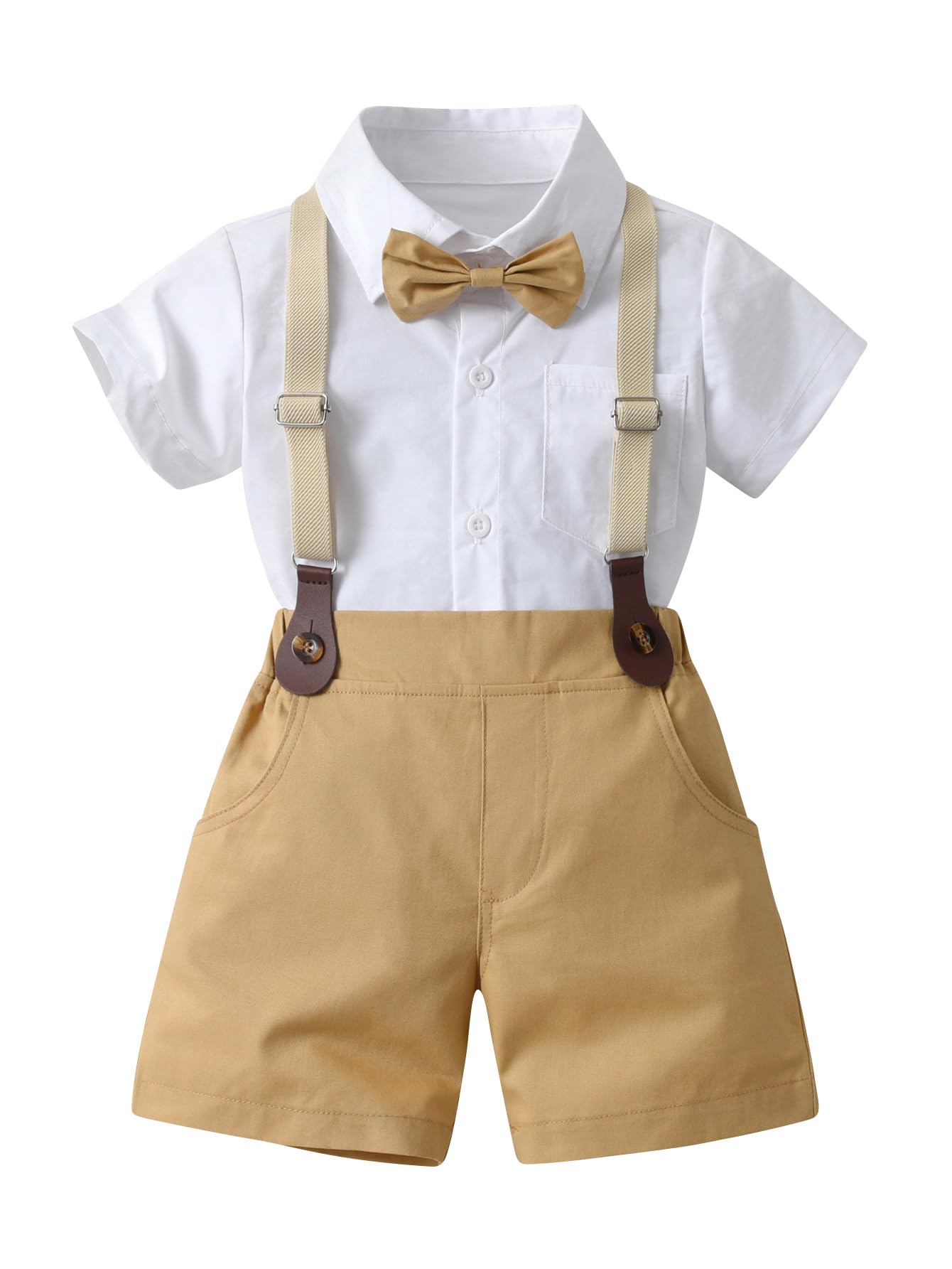 Boarnseorl Baby Boys Gentleman Outfits Suits, Infant Shirt+Shorts+Bow Tie+Suspenders