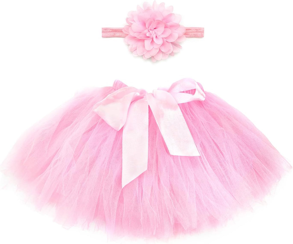 Medsuo Newborn Baby Tutu Skirt and Flower Headband for Photography Prop Outfits 0-4 Month (Pink)