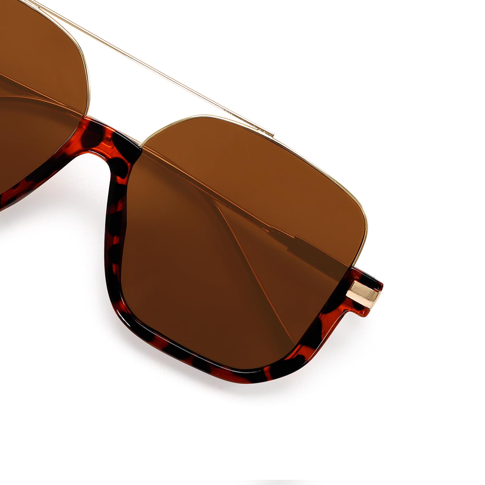 GUVIVI Retro Oversized Aviator Sunglasses for Women Men Square Double Bridge Pilot Sun Glasses 70s Trendy Shades