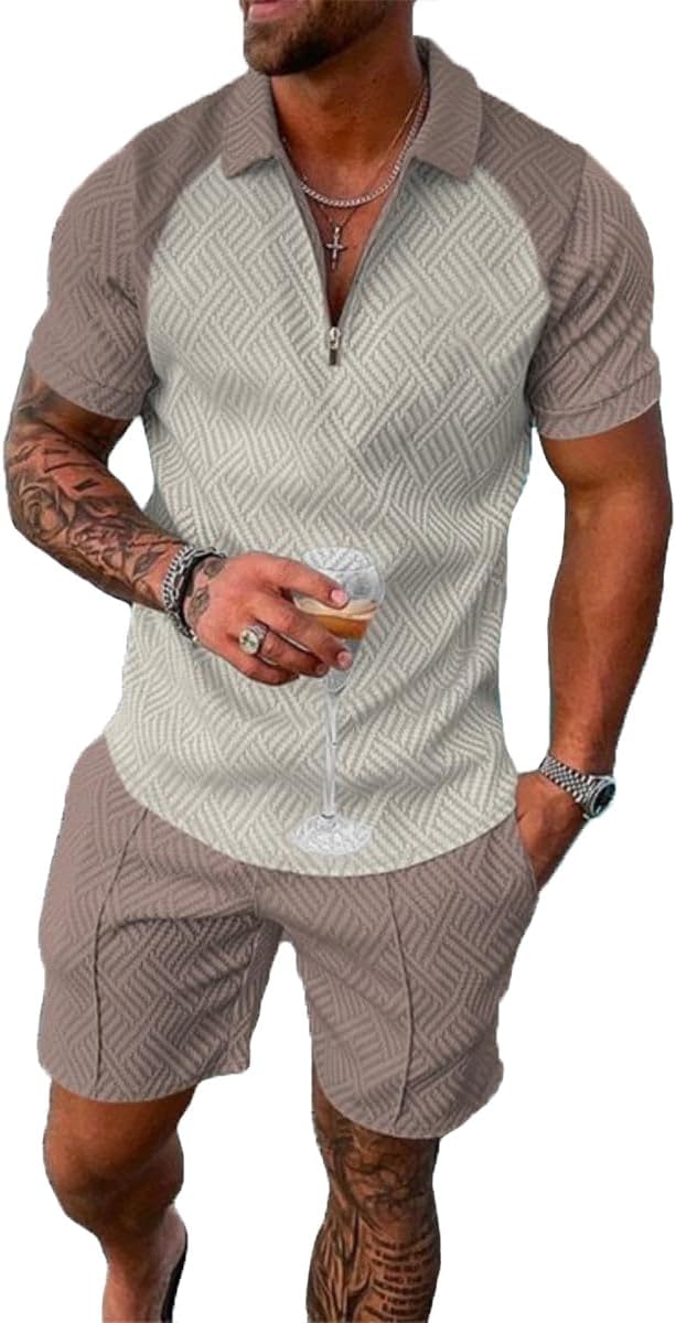 Mens Short Sets 2 Piece Outfits Polo Shirt Fashion Summer Tracksuits Casual Set Short Sleeve and Shorts Set for Men