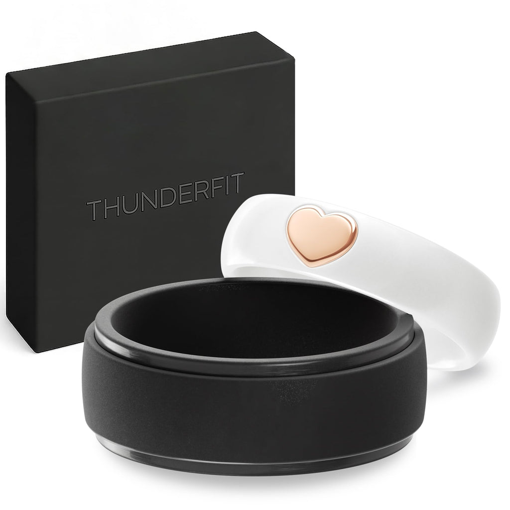 ThunderFit Silicone Rings for Him and Her, Wedding Bands for Couples, 2-Pack Couple's Rubber Engagement Bands, Gift Box Included