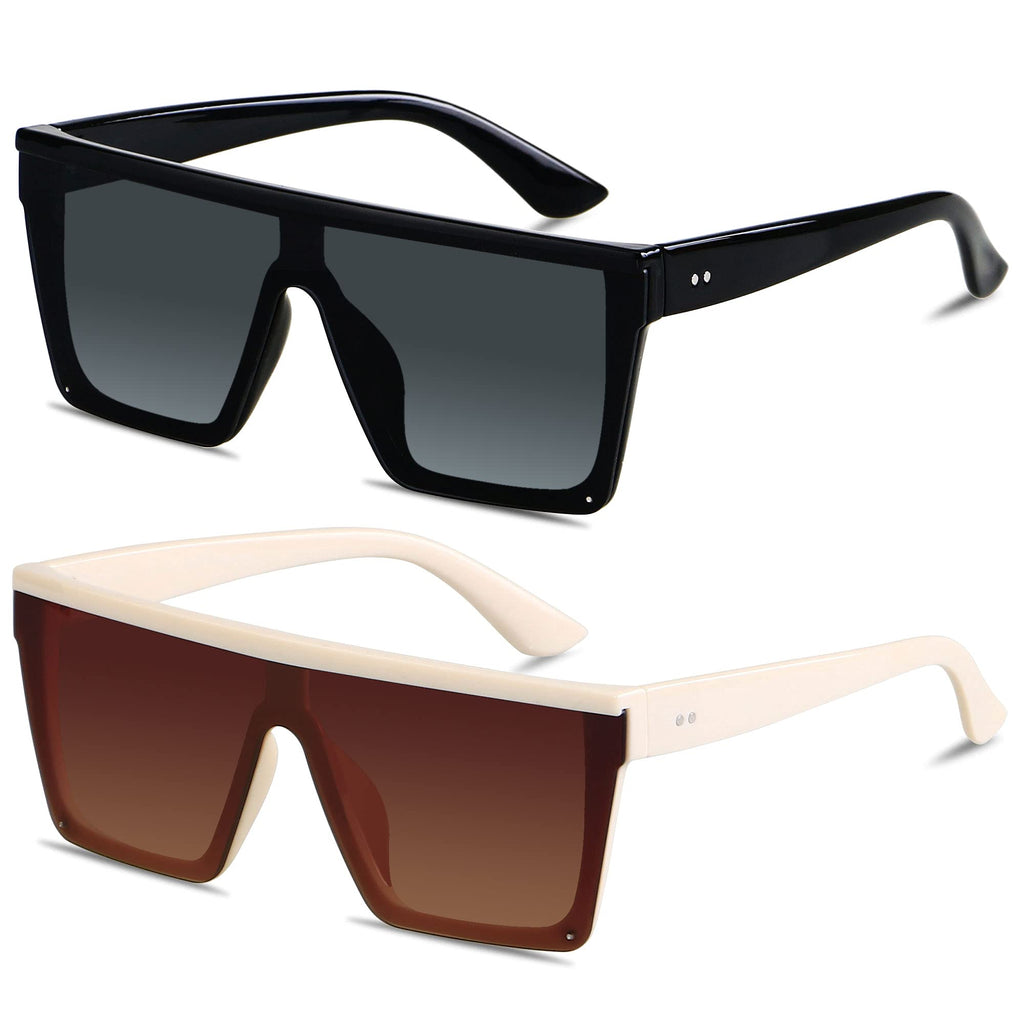 LYZOIT Square Oversized Sunglasses for Women Men Big Flat Top Fashion Shield Large UV Protection Rimless Shades