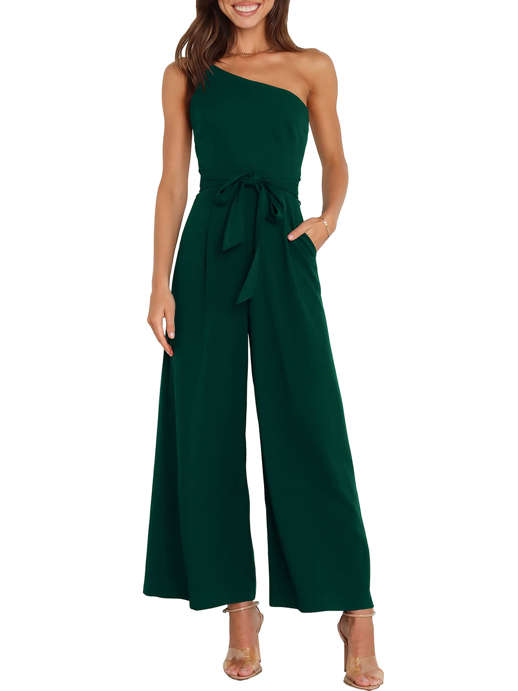 ANRABESS Women Summer Dressy Jumpsuits One Shoulder Sleeveless Casual Wide Leg Pants Romper Jumper 2026 Trendy Fall Outfits