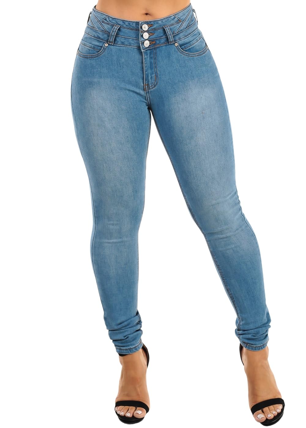 Moda Xpress Womens Juniors High Rise Butt Lifting Stretch Skinny Jeans Sculpting Slim Fit Denim Everyday Wear