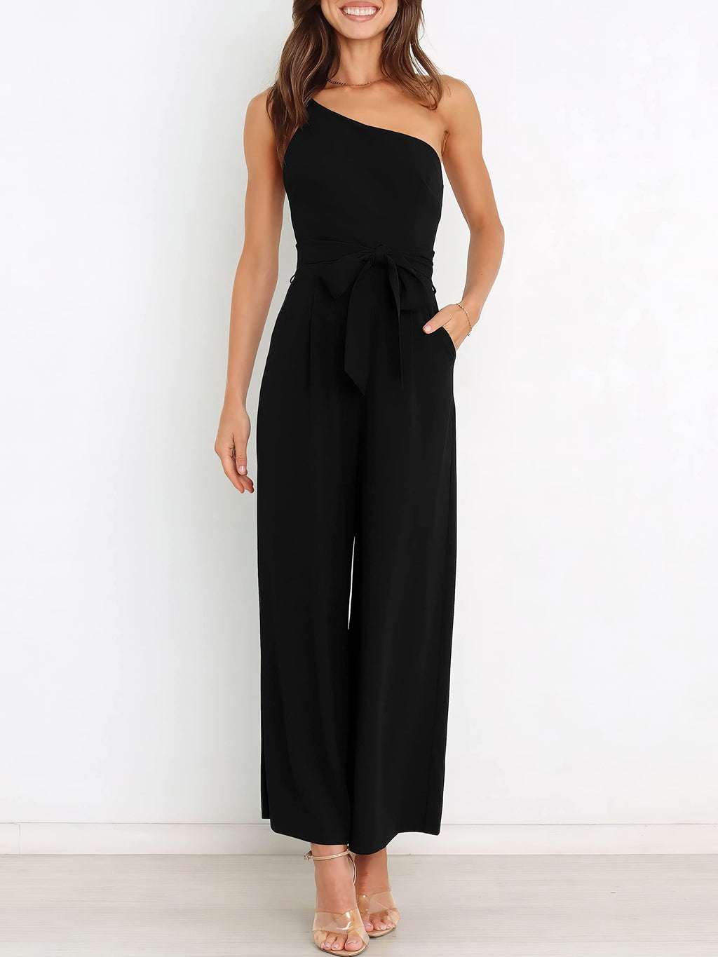 ANRABESS Women Summer Dressy Jumpsuits One Shoulder Sleeveless Casual Wide Leg Pants Romper Jumper 2026 Trendy Fall Outfits