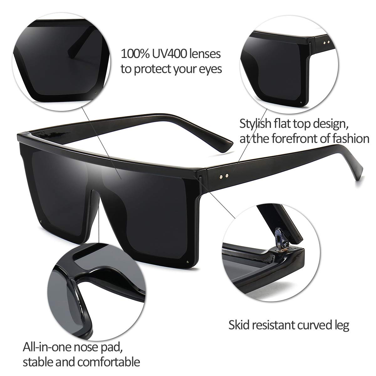 Dollger Square Oversized Sunglasses for Women Men Fashion Flat Top Big Black Frame Shades