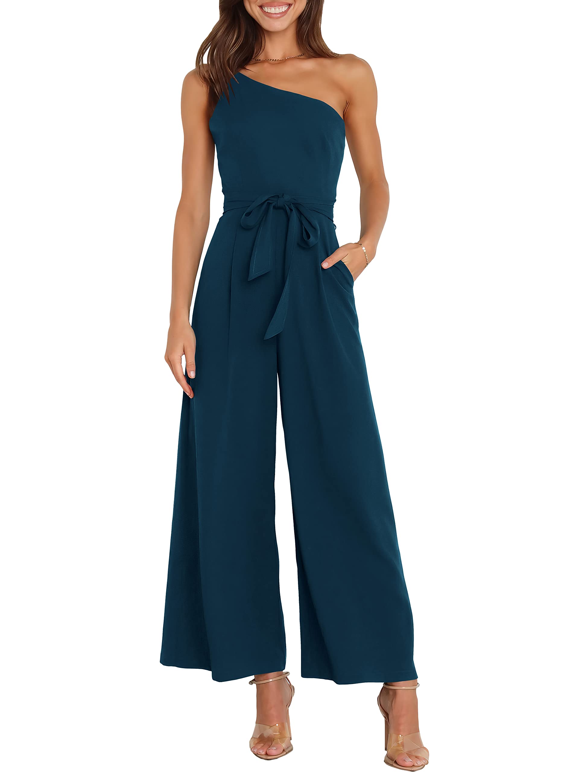 ANRABESS Women Summer Dressy Jumpsuits One Shoulder Sleeveless Casual Wide Leg Pants Romper Jumper 2026 Trendy Fall Outfits