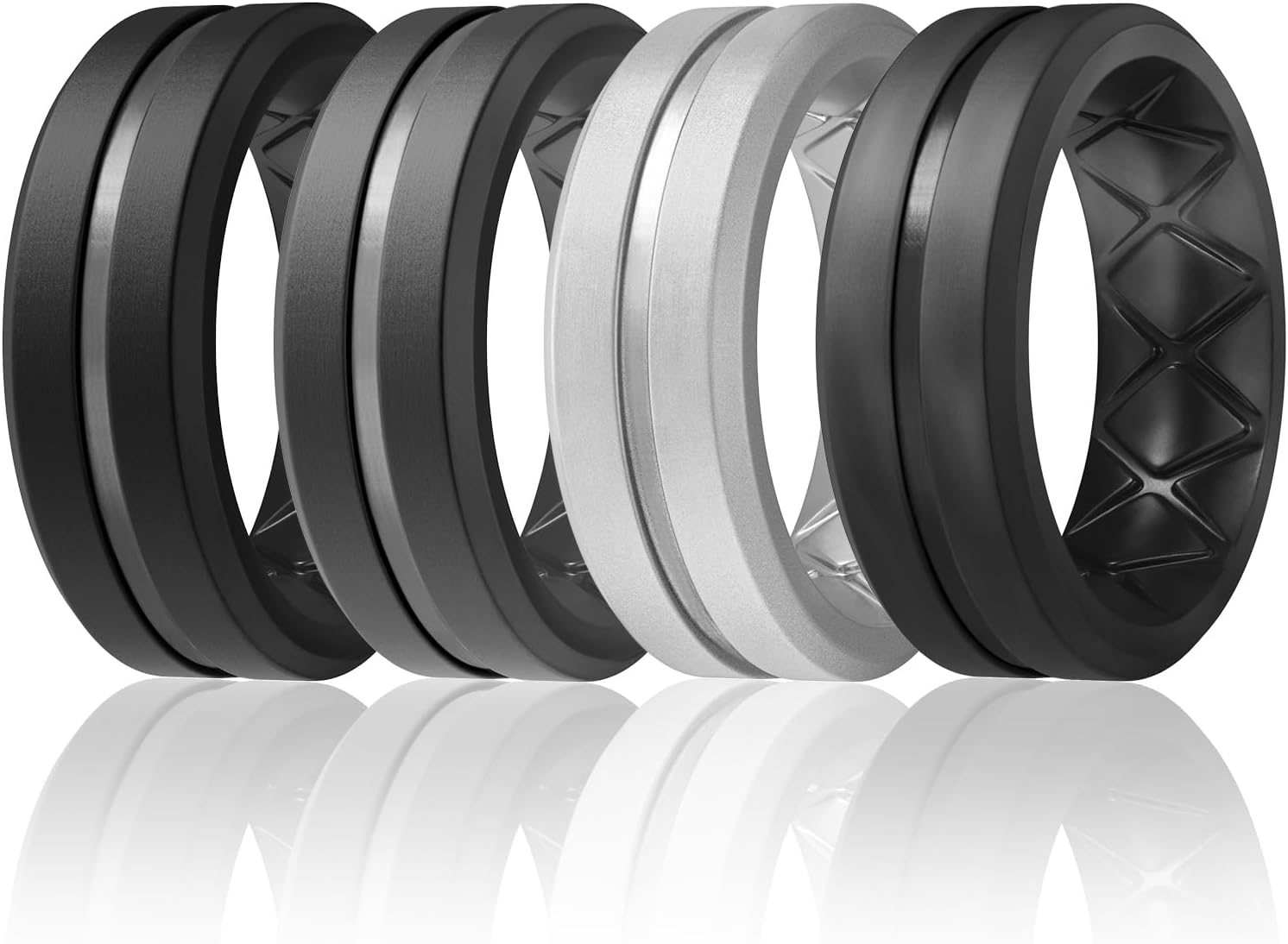 Egnaro Men's Silicone Ring 1/4/6 Multipack, Workout Travel Rubber Wedding Bands For Him, 8mm Width 2mm Thickness