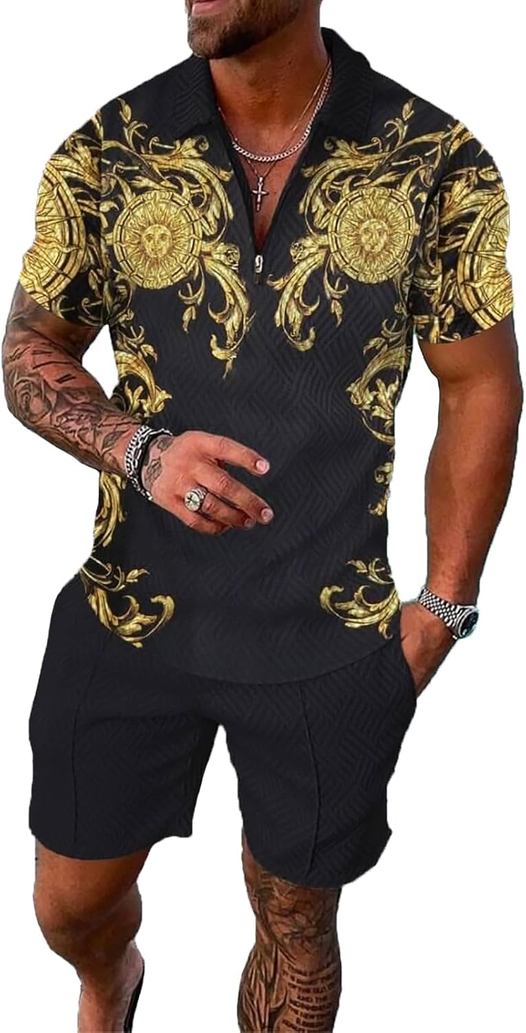 Mens Short Sets 2 Piece Outfits Polo Shirt Fashion Summer Tracksuits Casual Set Short Sleeve and Shorts Set for Men