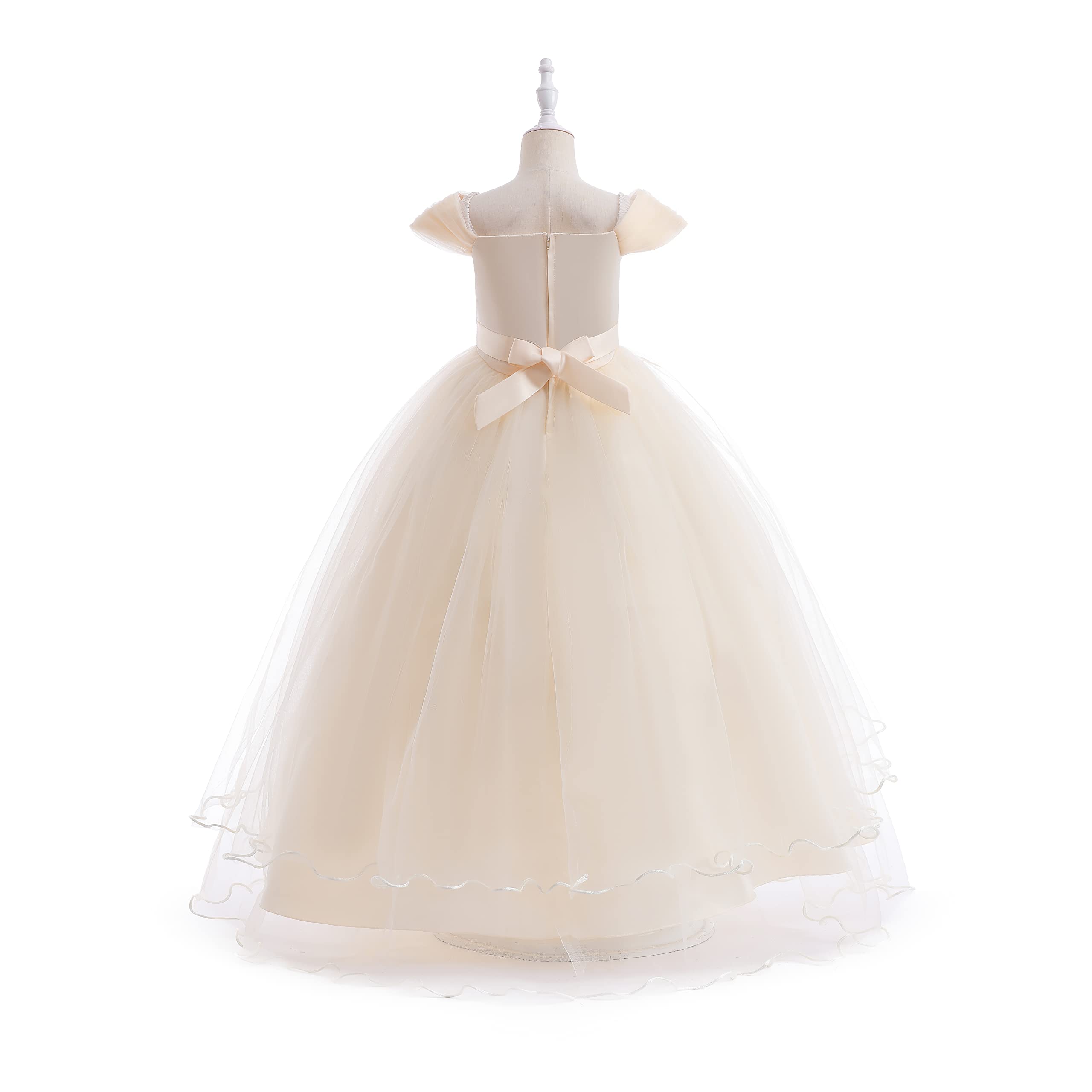 Weileenice Vintage Off the Shoulder Flower Girl Dress Lace Embroidery Little/Big Girls Wedding Bridesmaid Holiday Ballgown
