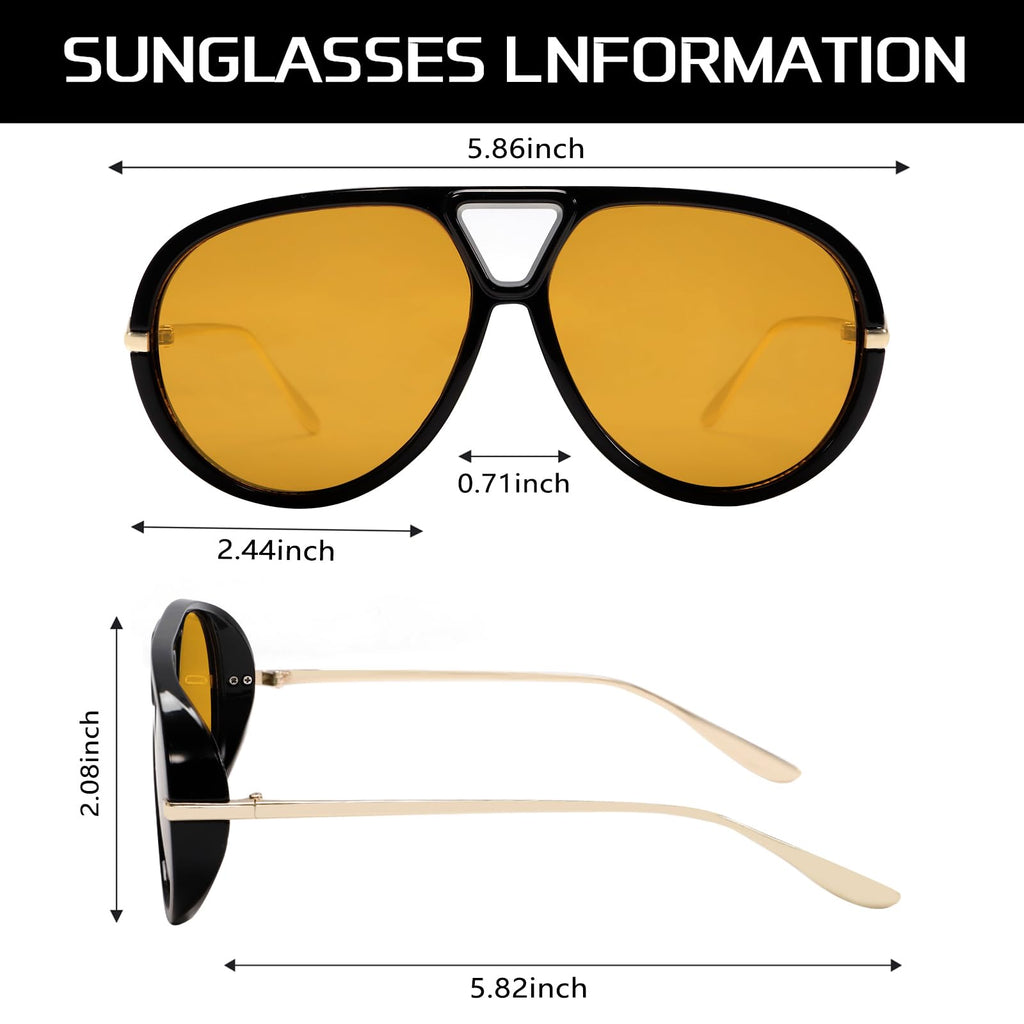 GUVIVI Retro Gold Aviator Sunglasses for Women Men, 2026 Metal Oversized 70s Aviators Black Vacation Beach Sun Glasses