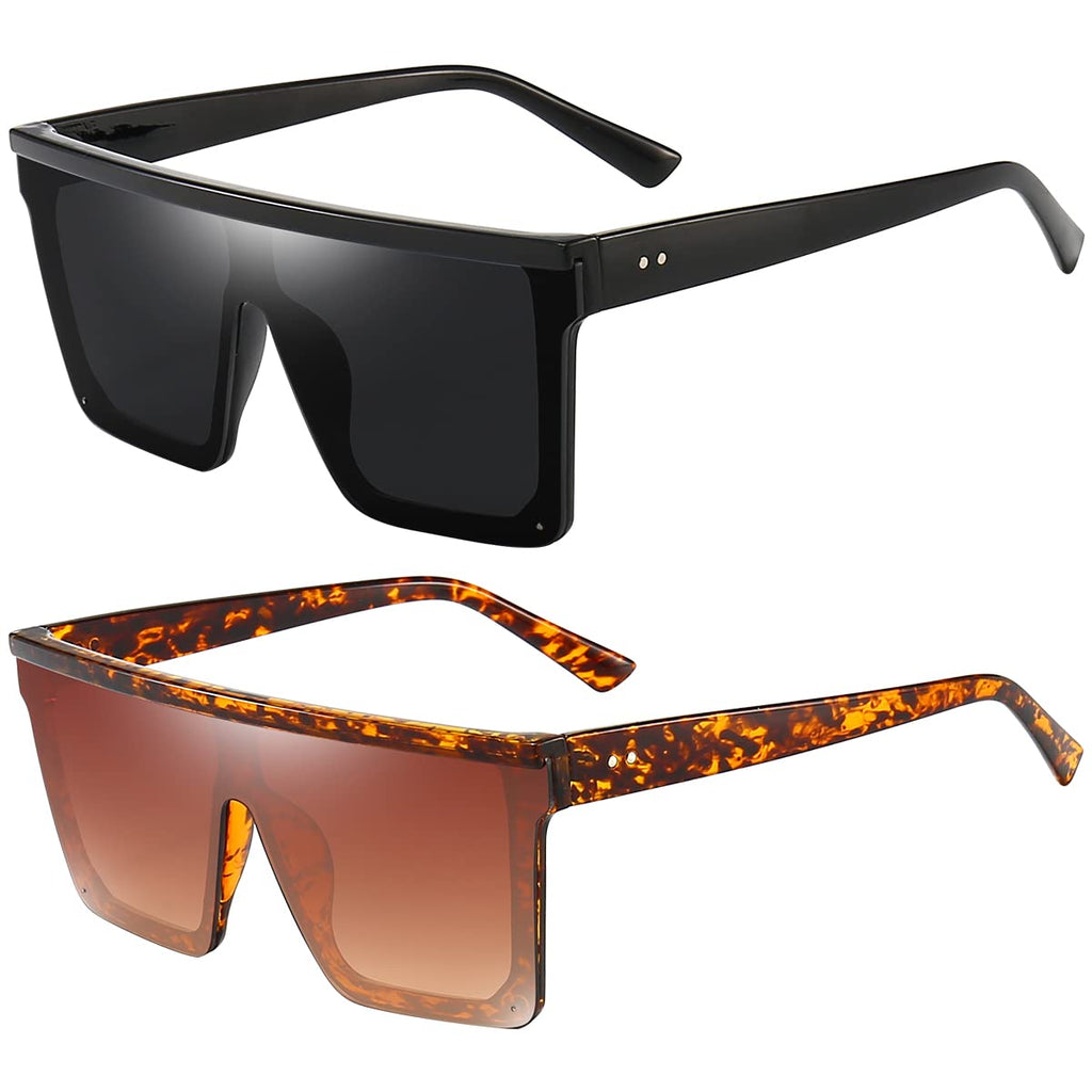 Dollger Square Oversized Sunglasses for Women Men Fashion Flat Top Big Black Frame Shades