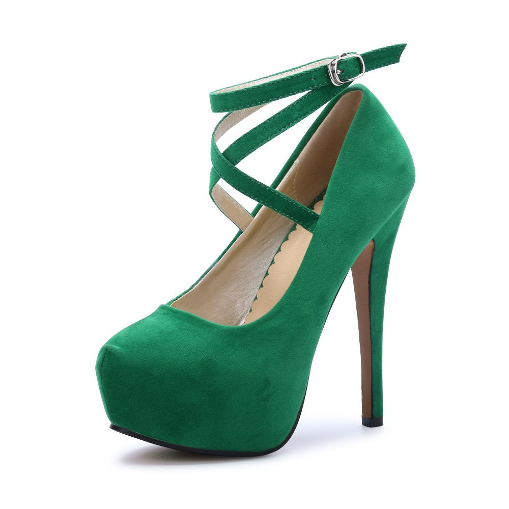 OCHENTA Women's Ankle Strap Platform Pumps, High Heel Dress Shoes, Cross Strap Stiletto Heels for Party, Prom, Wedding, Evening 5.5Inch