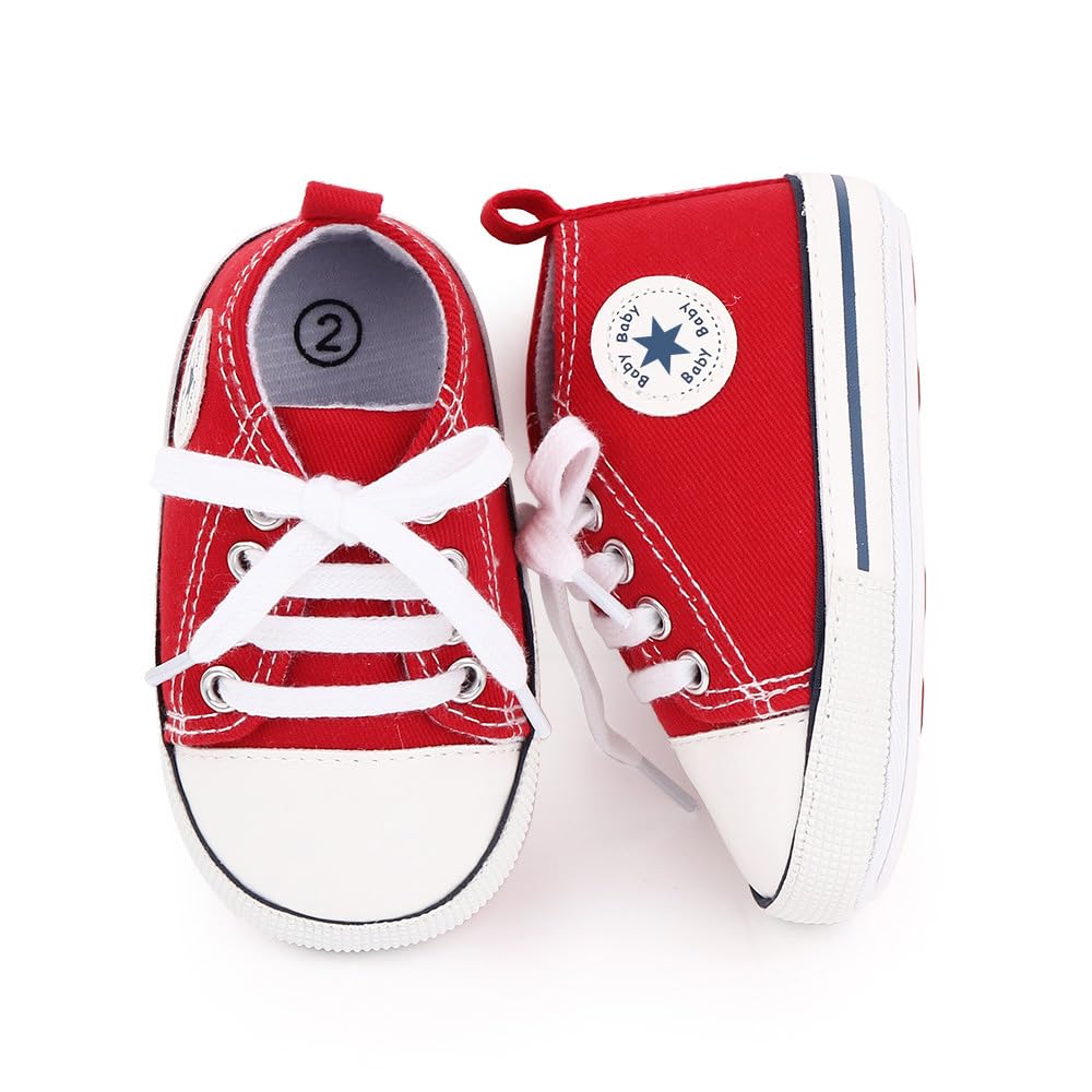 Unisex Baby Girls Boys Canvas High-top Shoes, Newborn Infant Anti-Slip Soft Sole Frist Walking Breathable Sneakers