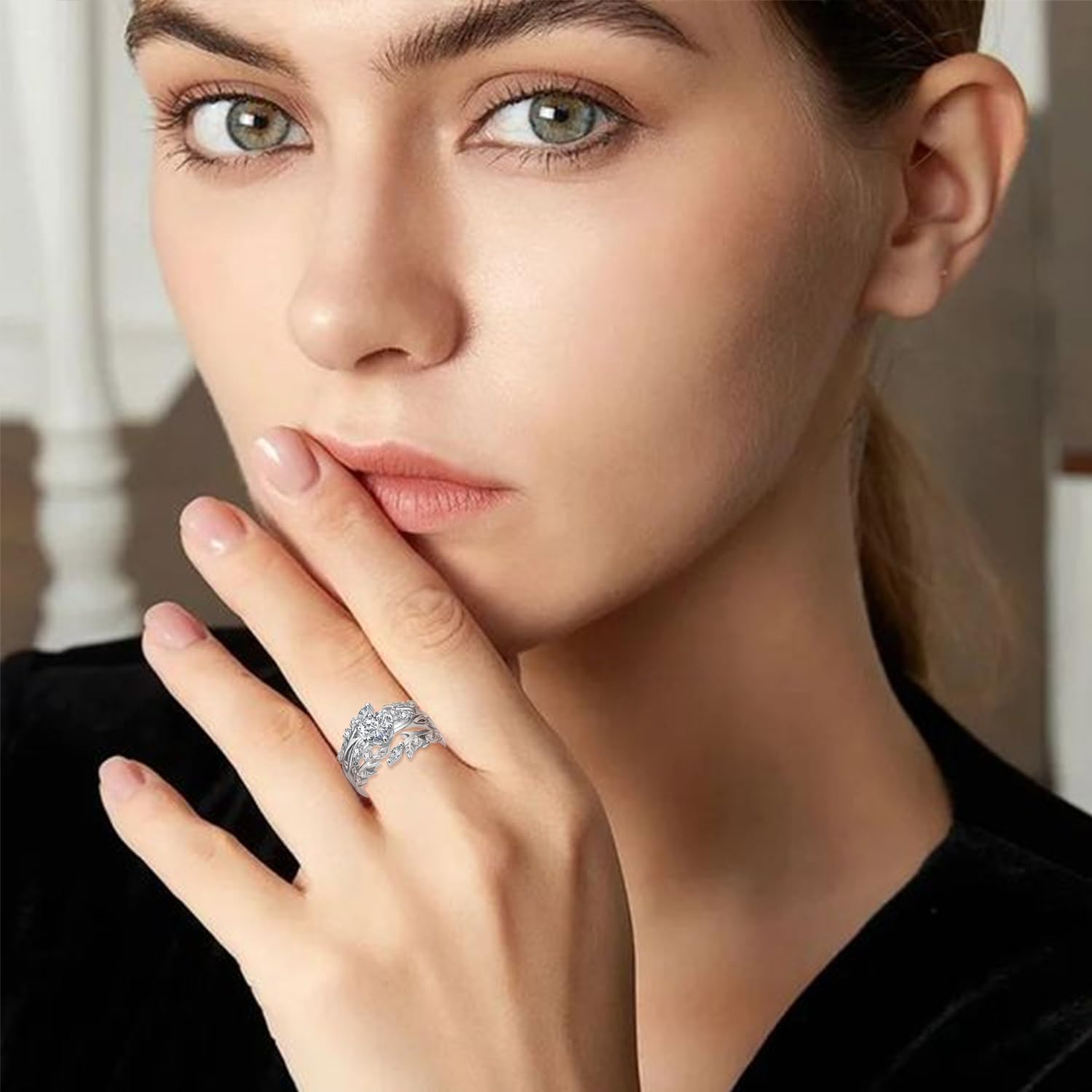 2.0 Carat(ctw) Heart-Cut Moissanite Engagement Rings Sets for Women,925 Sterling Silver Leaves Wedding Rings Sets,Bridal Ring Set for Anniversary Birthday