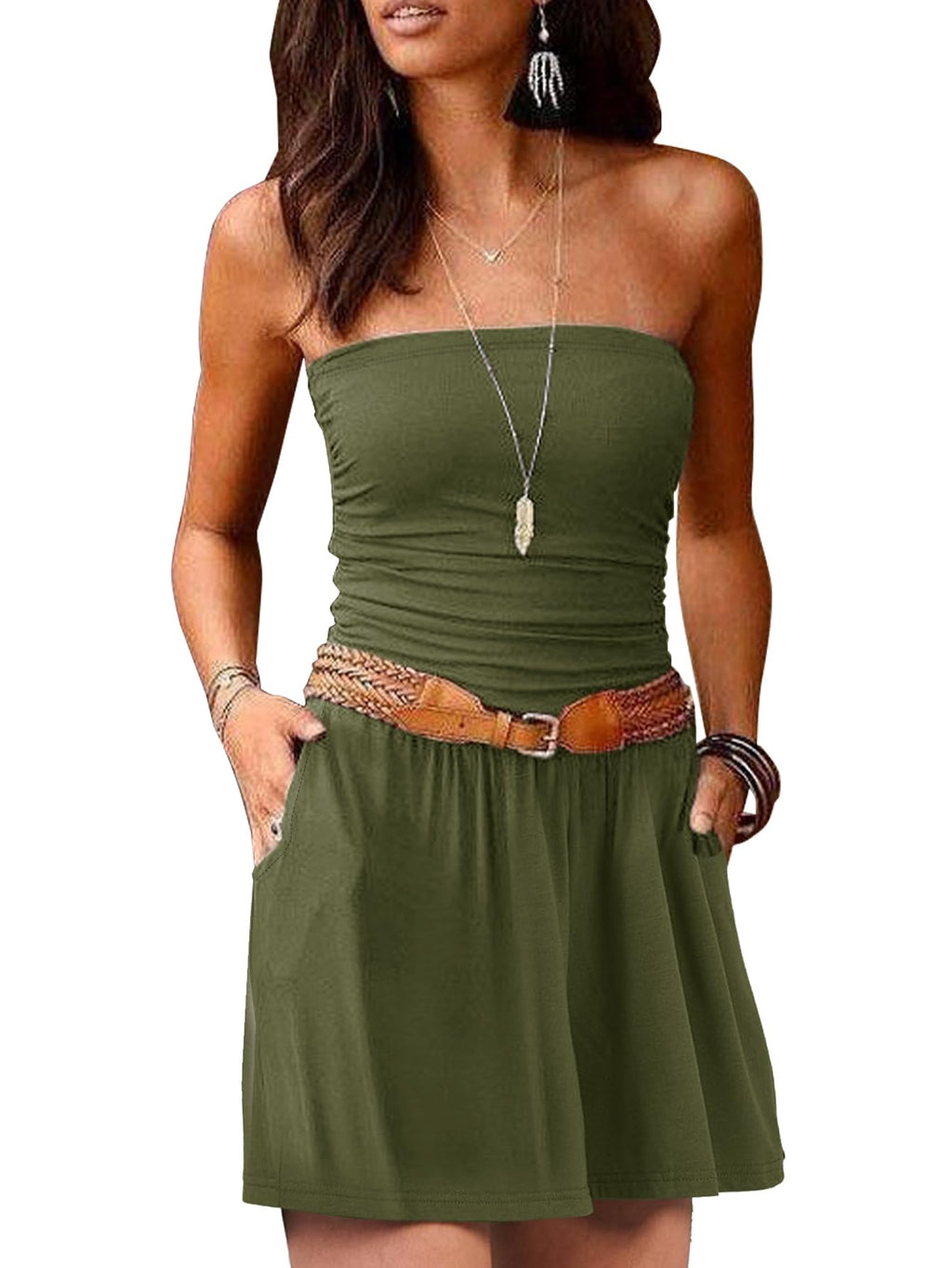 AUXDIO Women Summer Casual Strapless Romper Sleeveless Off Shoulder Short Jumpsuits 2026 Beach Vacation Clothes