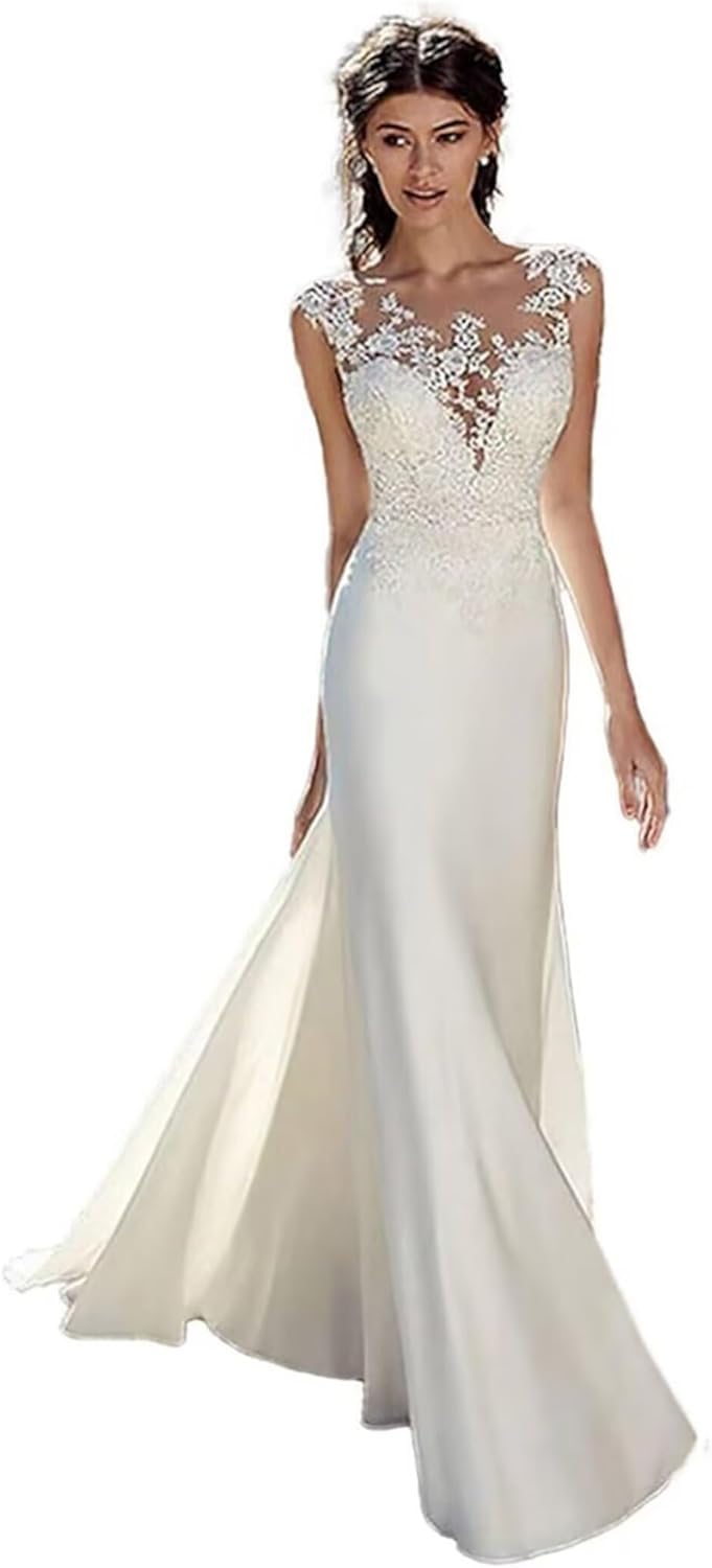Wedding Dress for Bride Lace Appliques Mermaid Boho Beach Bridal Gowns BOF44