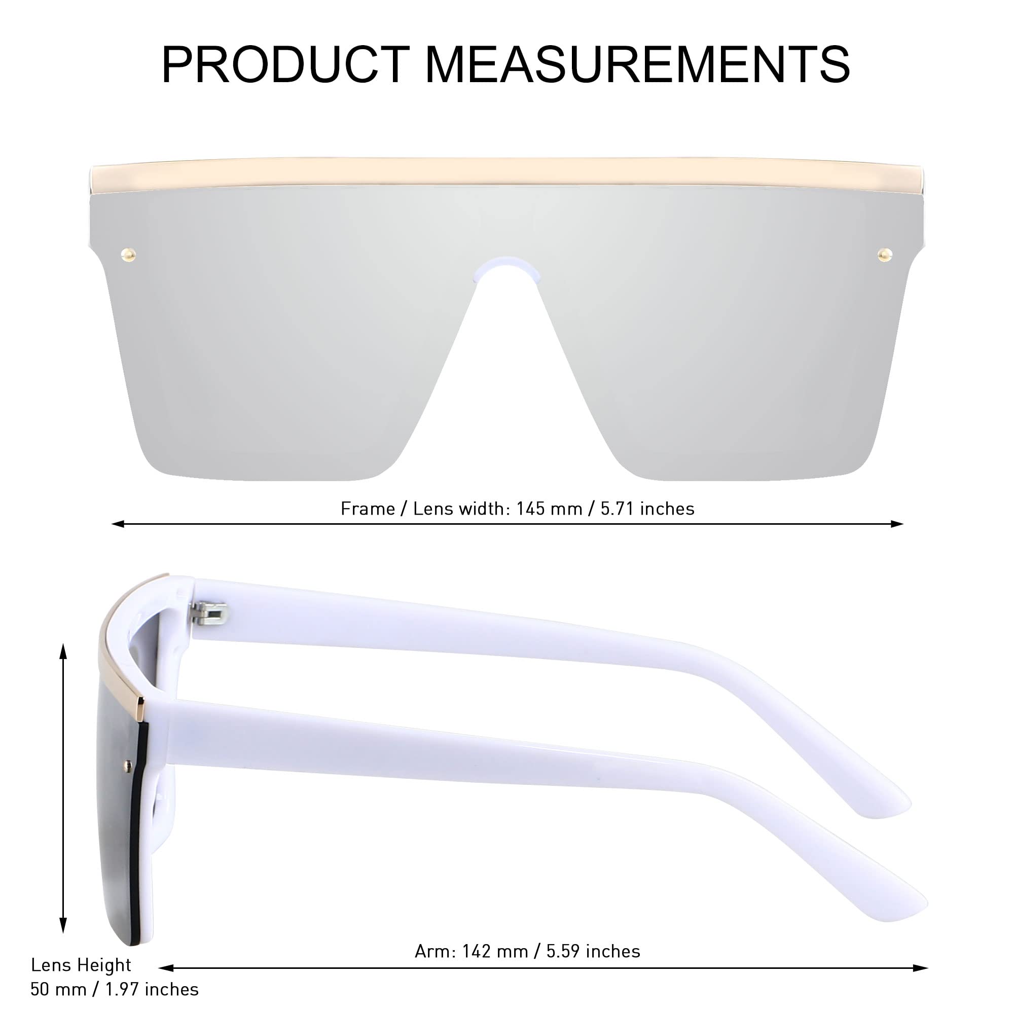 LYZOIT Square Oversized Sunglasses for Women Men Big Flat Top Fashion Shield Large UV Protection Rimless Shades