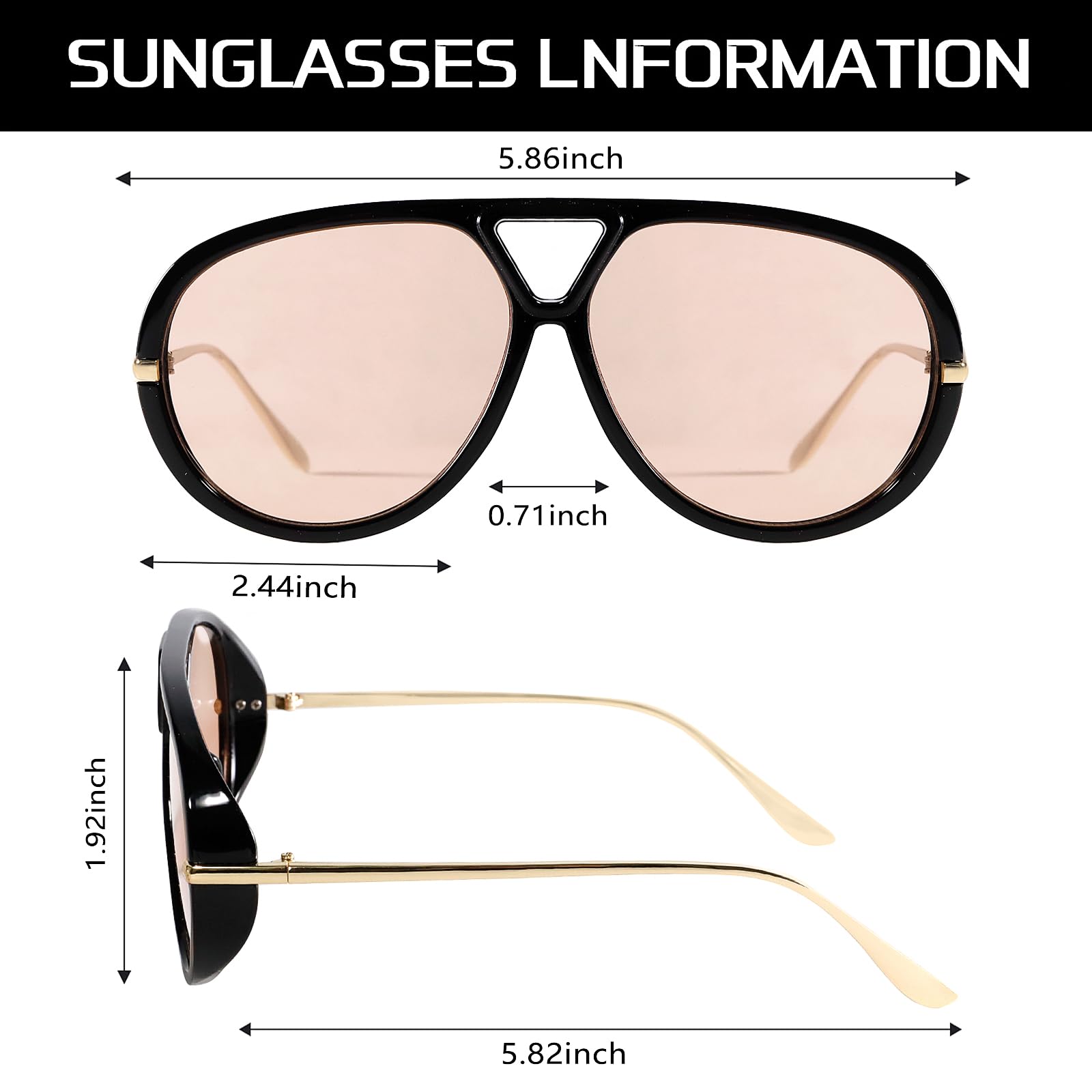 GUVIVI Retro Gold Aviator Sunglasses for Women Men, 2026 Metal Oversized 70s Aviators Black Vacation Beach Sun Glasses