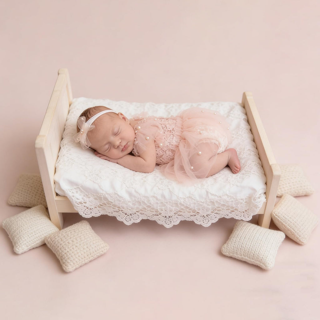 Newborn Lace Romper, 2 PCS Baby Girl Photography Props, Newborn Girl Photography Outfits with Flower Headband for Infants