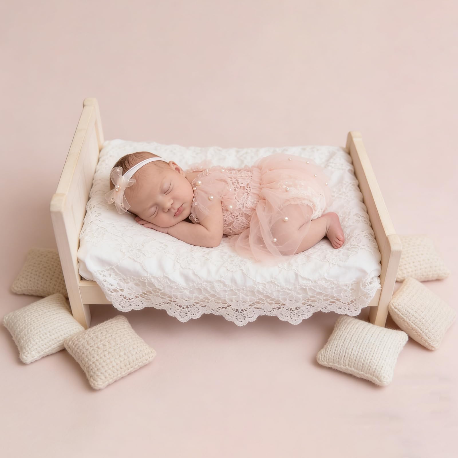 Newborn Lace Romper, 2 PCS Baby Girl Photography Props, Newborn Girl Photography Outfits with Flower Headband for Infants