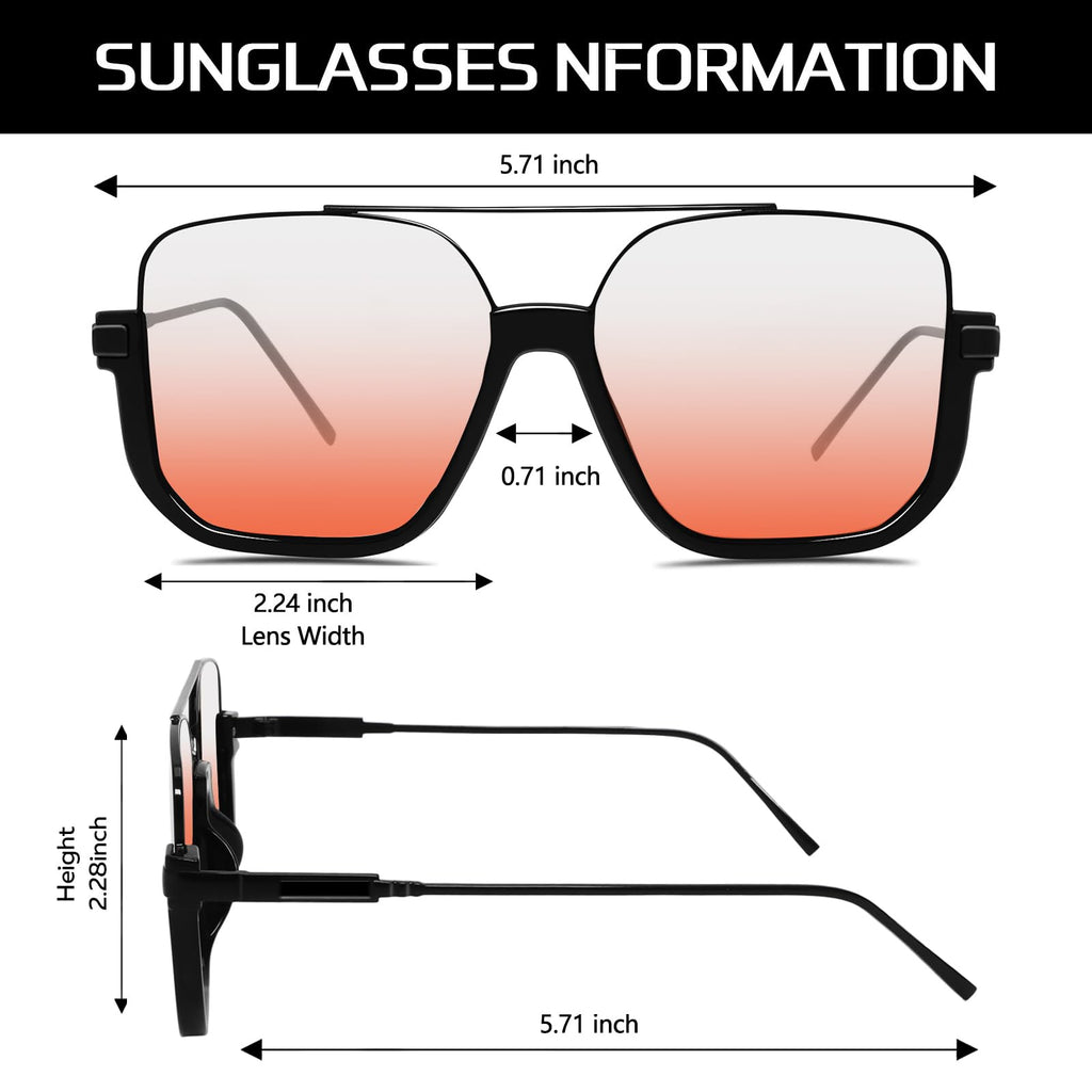 GUVIVI Retro Oversized Aviator Sunglasses for Women Men Square Double Bridge Pilot Sun Glasses 70s Trendy Shades