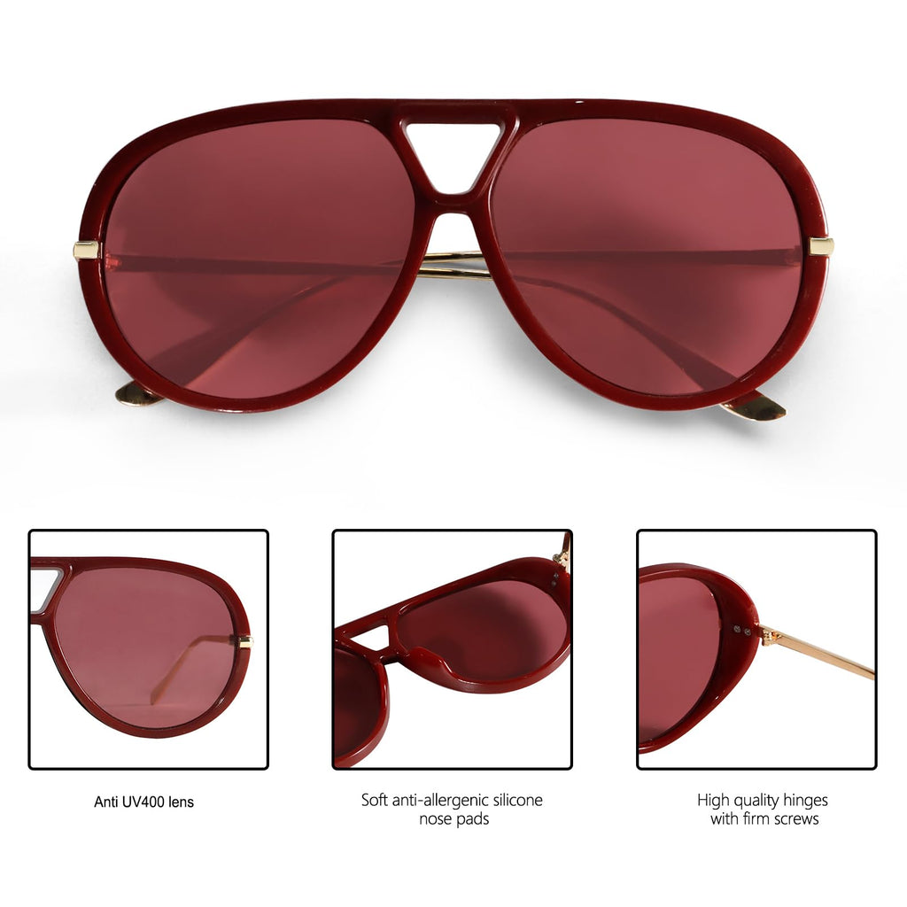 GUVIVI Retro Gold Aviator Sunglasses for Women Men, 2026 Metal Oversized 70s Aviators Black Vacation Beach Sun Glasses