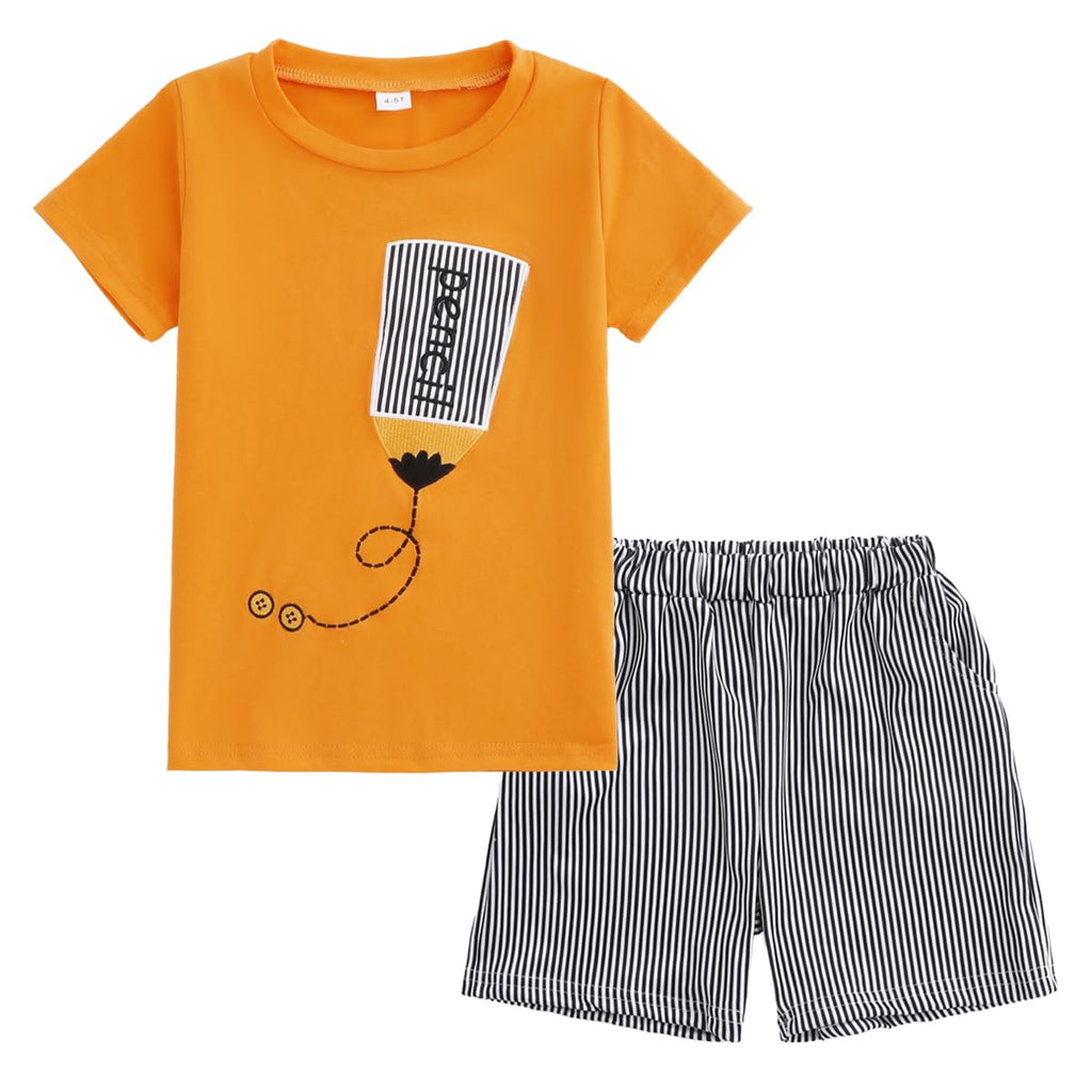 Kids Tween Boy Casual Clothing Set Letter Graphic Colorblock Tee +Shorts Summer Clothing Set 4-14 Years