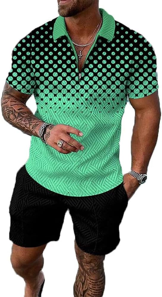 Mens Short Sets 2 Piece Outfits Polo Shirt Fashion Summer Tracksuits Casual Set Short Sleeve and Shorts Set for Men