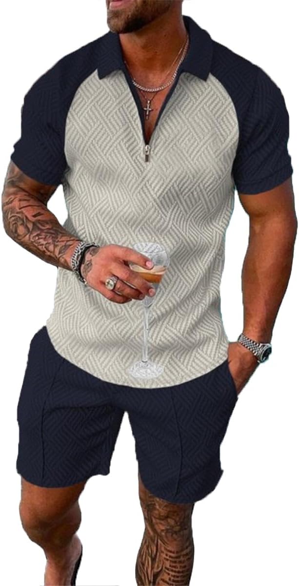 Mens Short Sets 2 Piece Outfits Polo Shirt Fashion Summer Tracksuits Casual Set Short Sleeve and Shorts Set for Men