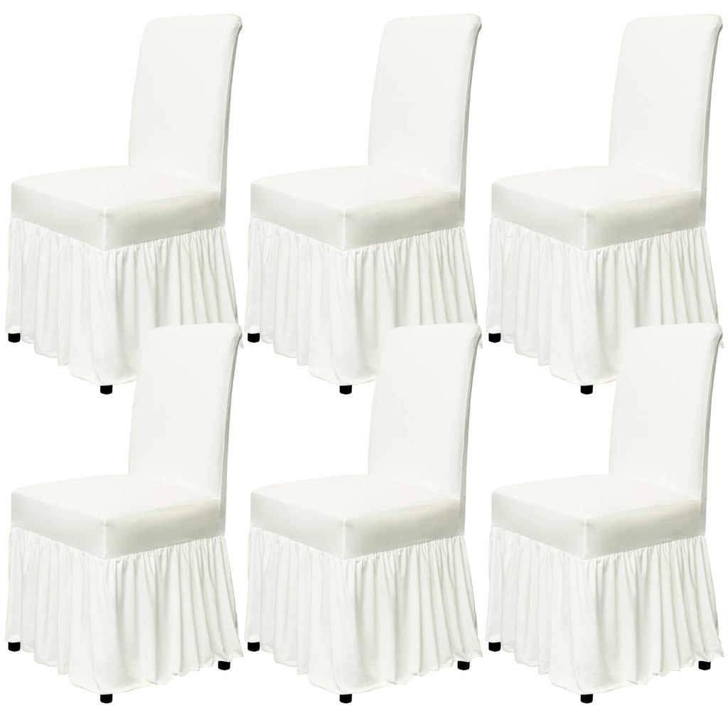 molasofa Chair Covers for Dining Room Set of 6 Stretch Chair Slipcovers with Skirt for Kitchen Seat Protectors Wedding Banquet Decor Kids Pets Spandex Fabric Washable (6pcs, Brown)