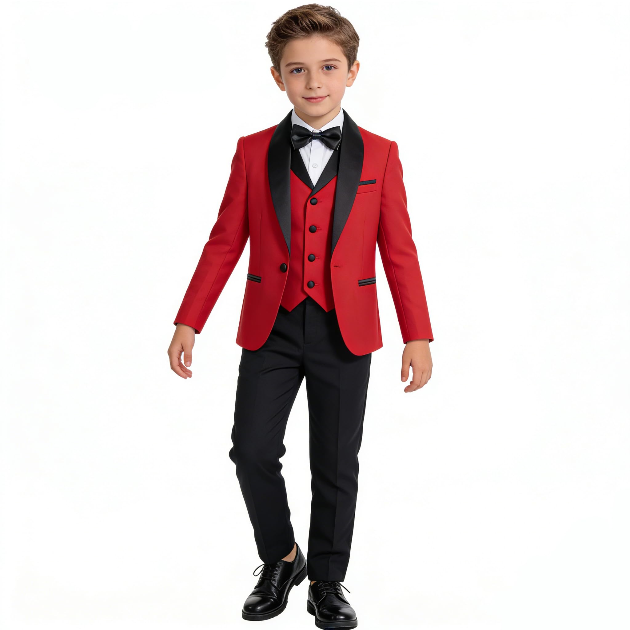 Shawl Lapel Boys Tuxedo Suit with Black Pants, Slim Fit Boys Suit for Toddler, Formal Dress Tuxedo Suits for Boy