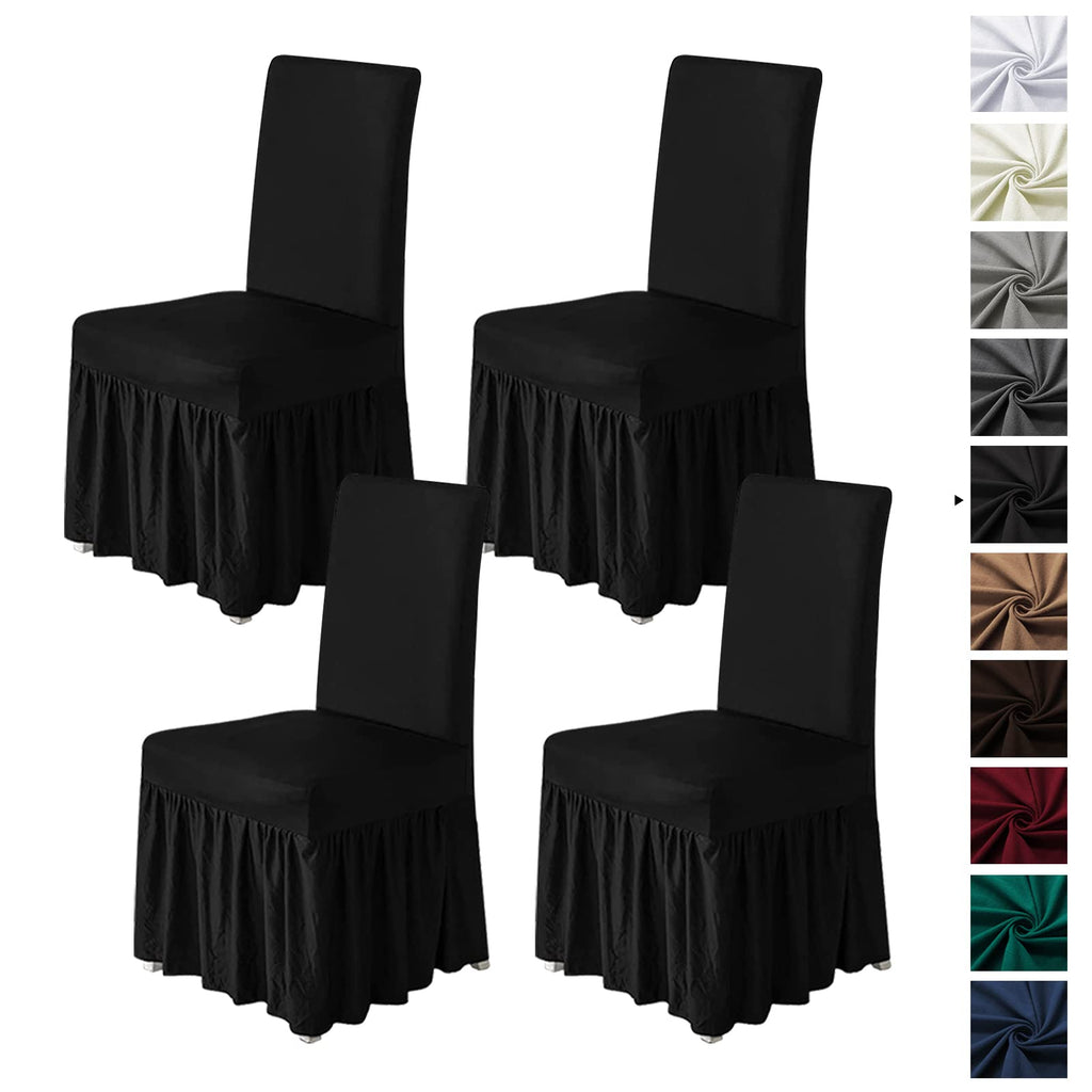 molasofa Chair Covers for Dining Room Set of 6 Stretch Chair Slipcovers with Skirt for Kitchen Seat Protectors Wedding Banquet Decor Kids Pets Spandex Fabric Washable (6pcs, Brown)