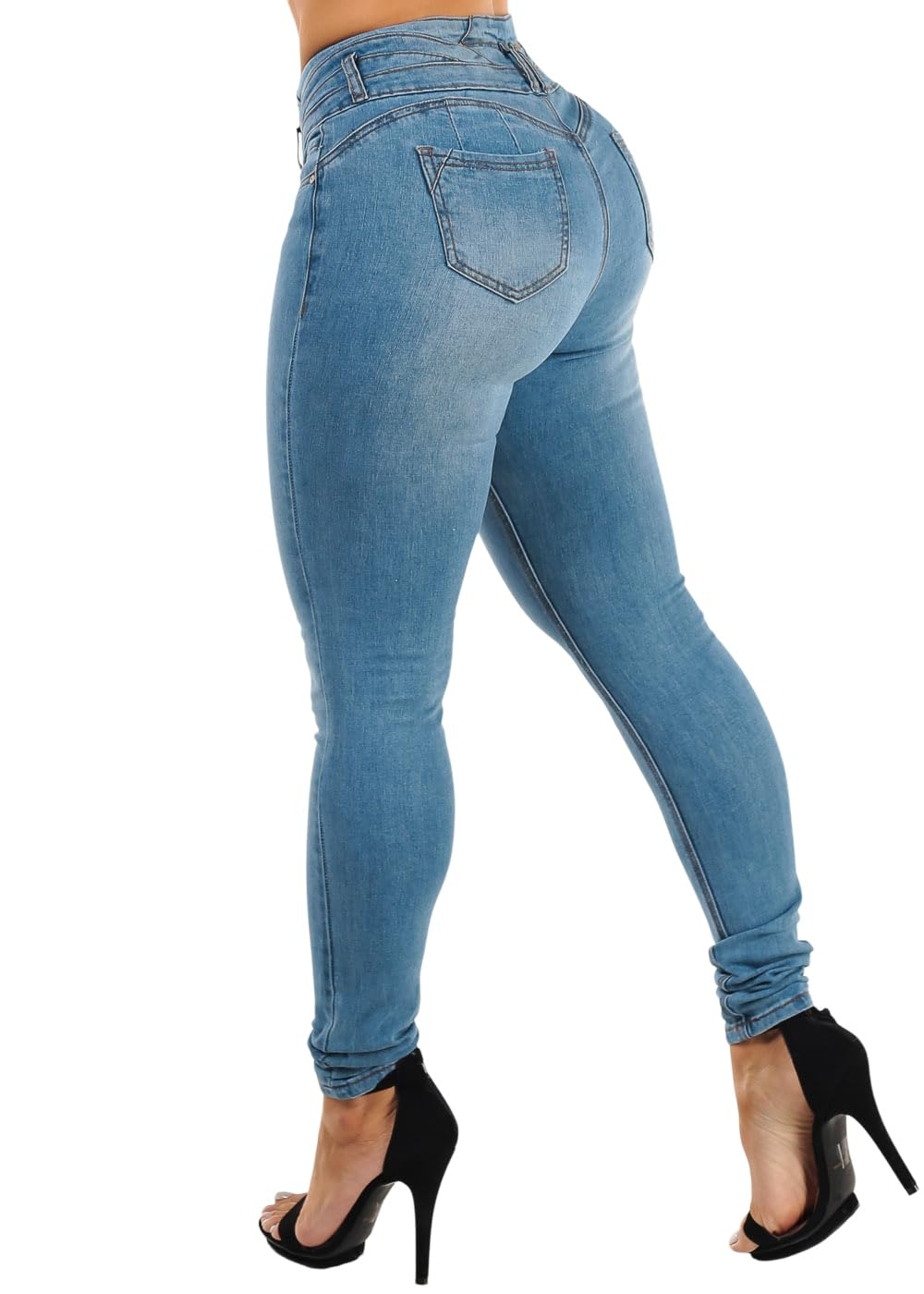 Moda Xpress Womens Juniors High Rise Butt Lifting Stretch Skinny Jeans Sculpting Slim Fit Denim Everyday Wear