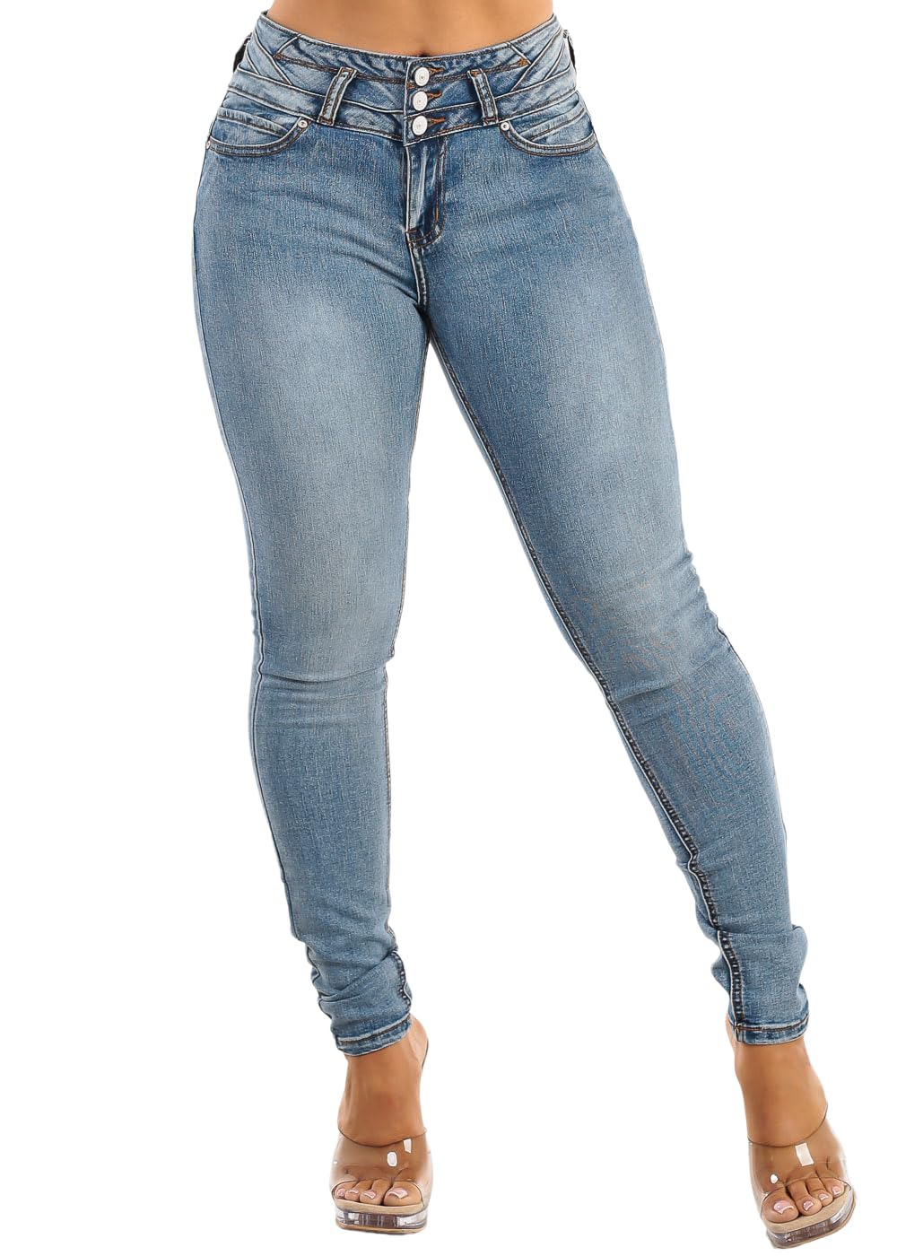 Moda Xpress Womens Juniors High Rise Butt Lifting Stretch Skinny Jeans Sculpting Slim Fit Denim Everyday Wear